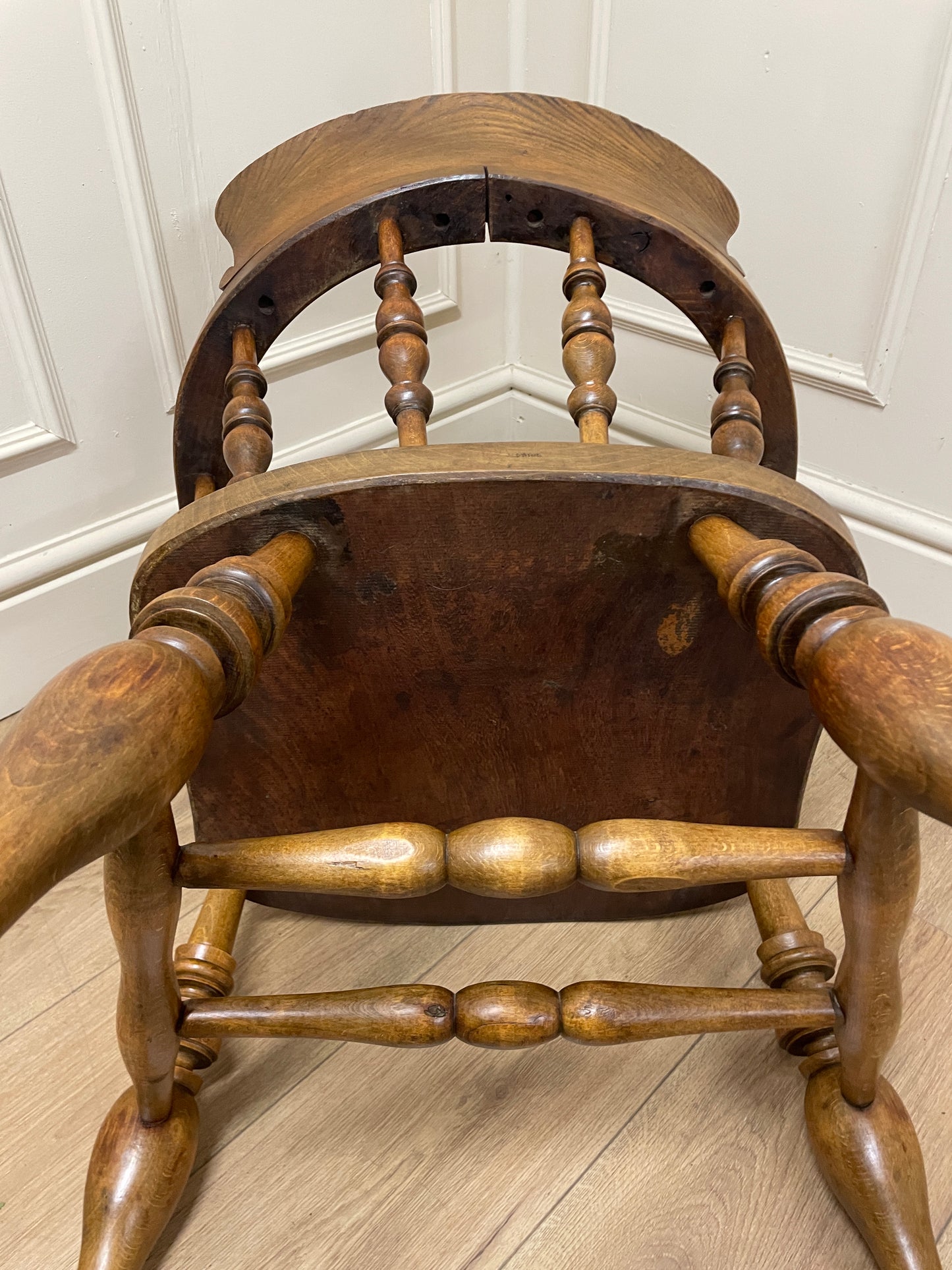 Victorian elm and fruitwood smokers bow chair