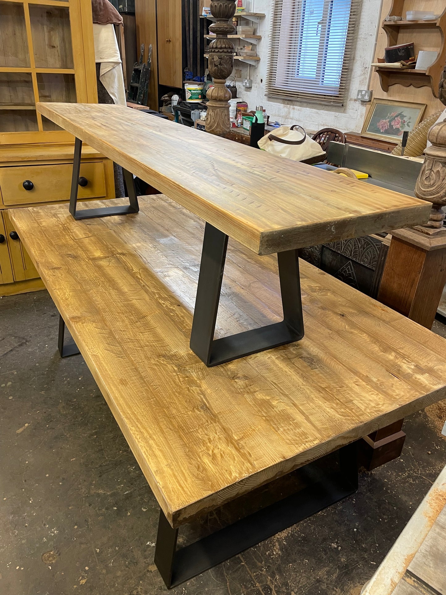 Large Industrial Dining Table with Bench bench