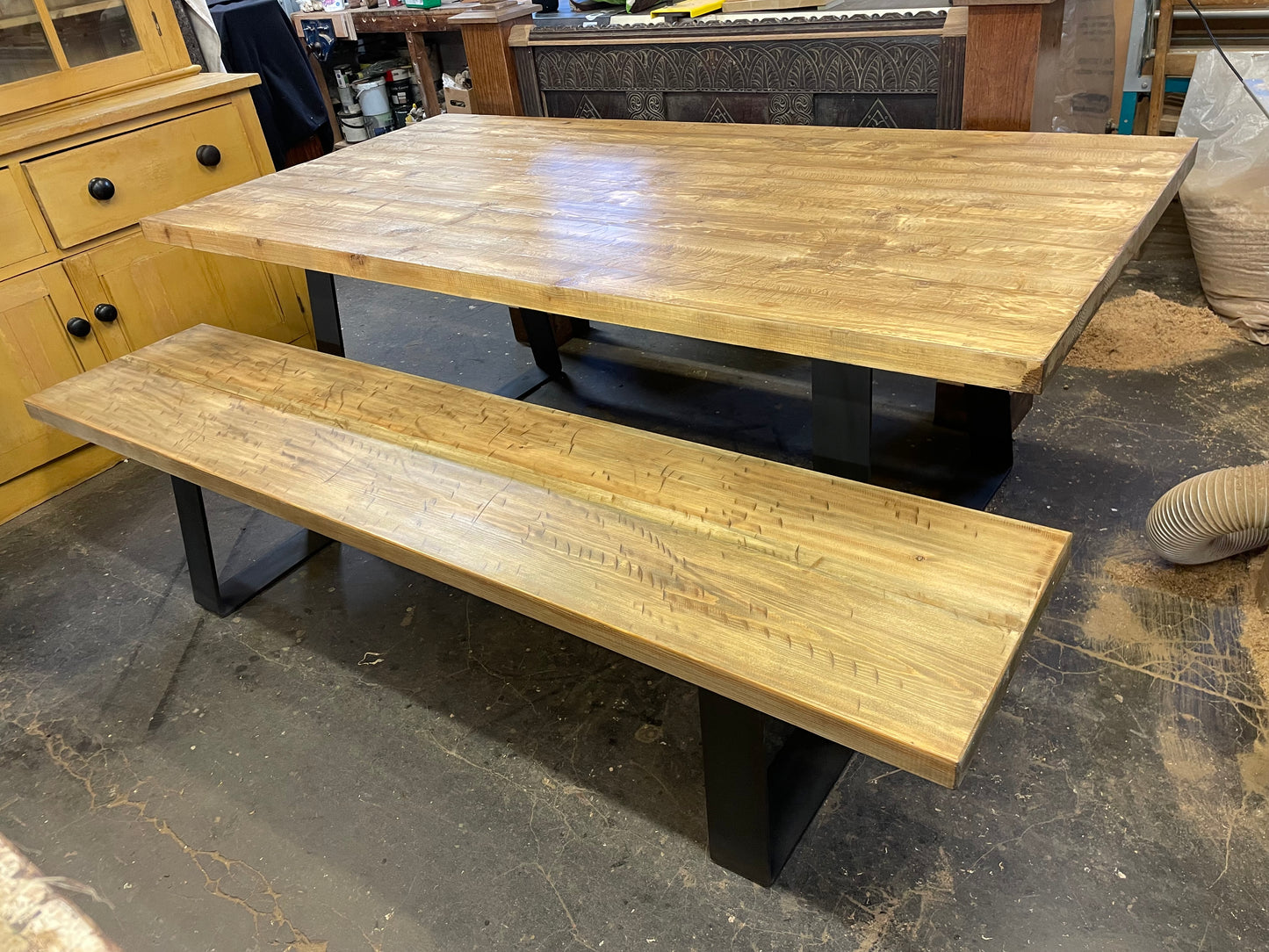 Large Industrial Dining Table with Bench