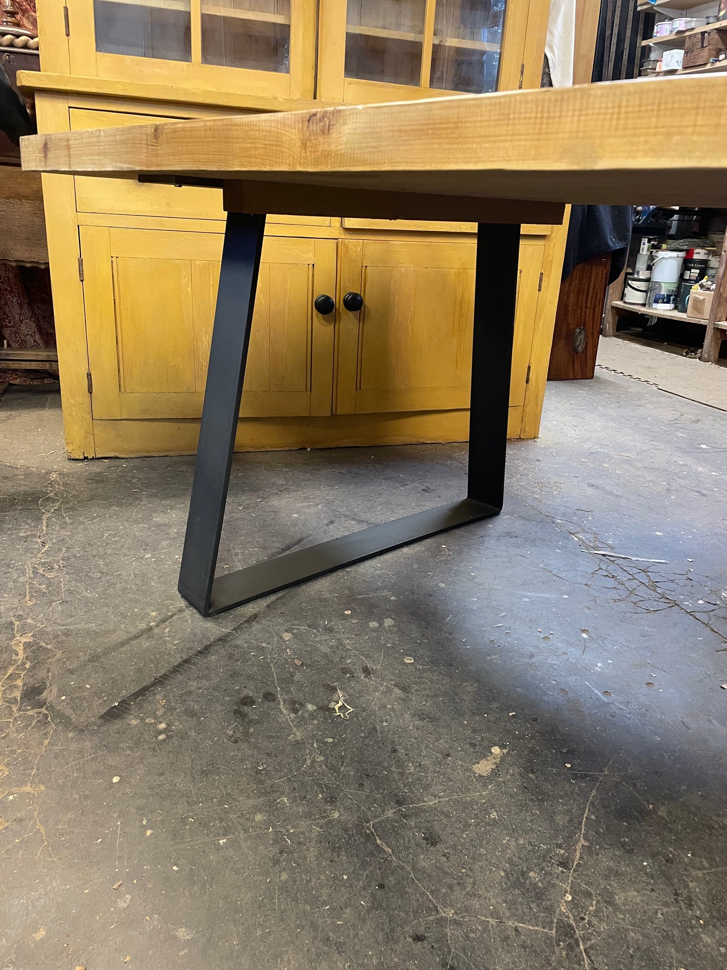 Large Industrial Dining Table with Bench on metal legs