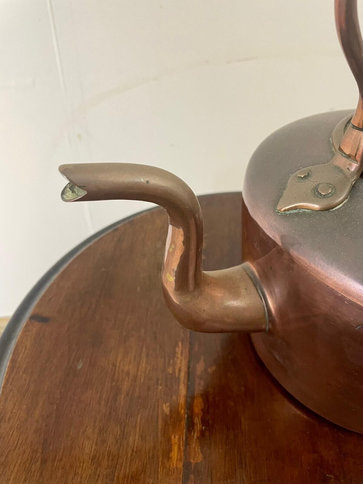 Victorian Antique Copper Kettle spout side view