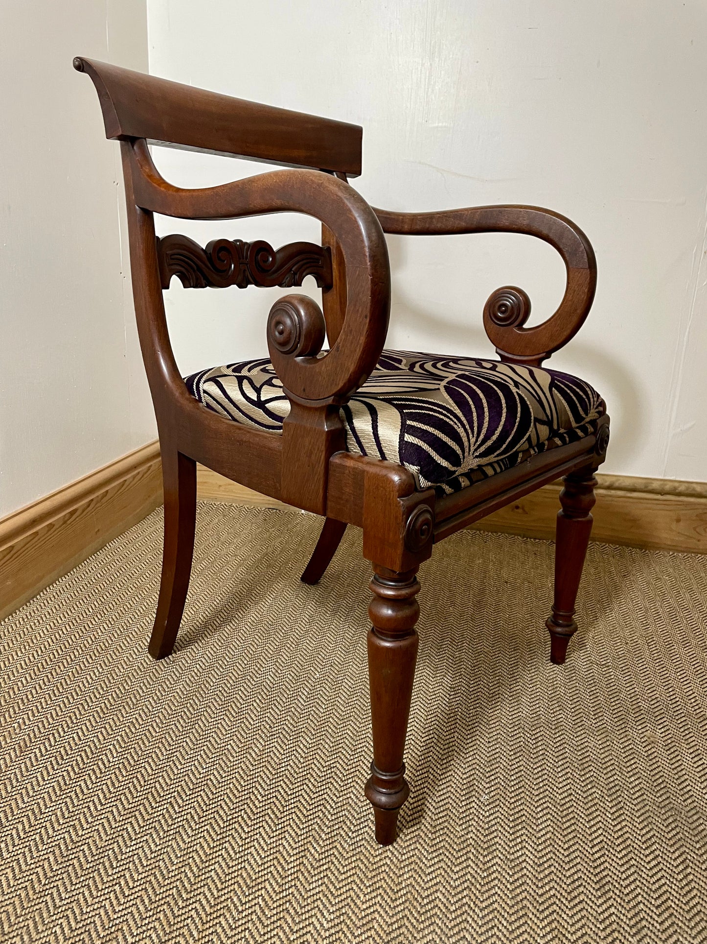 Victorian Antique Scroll Arm Chair side
