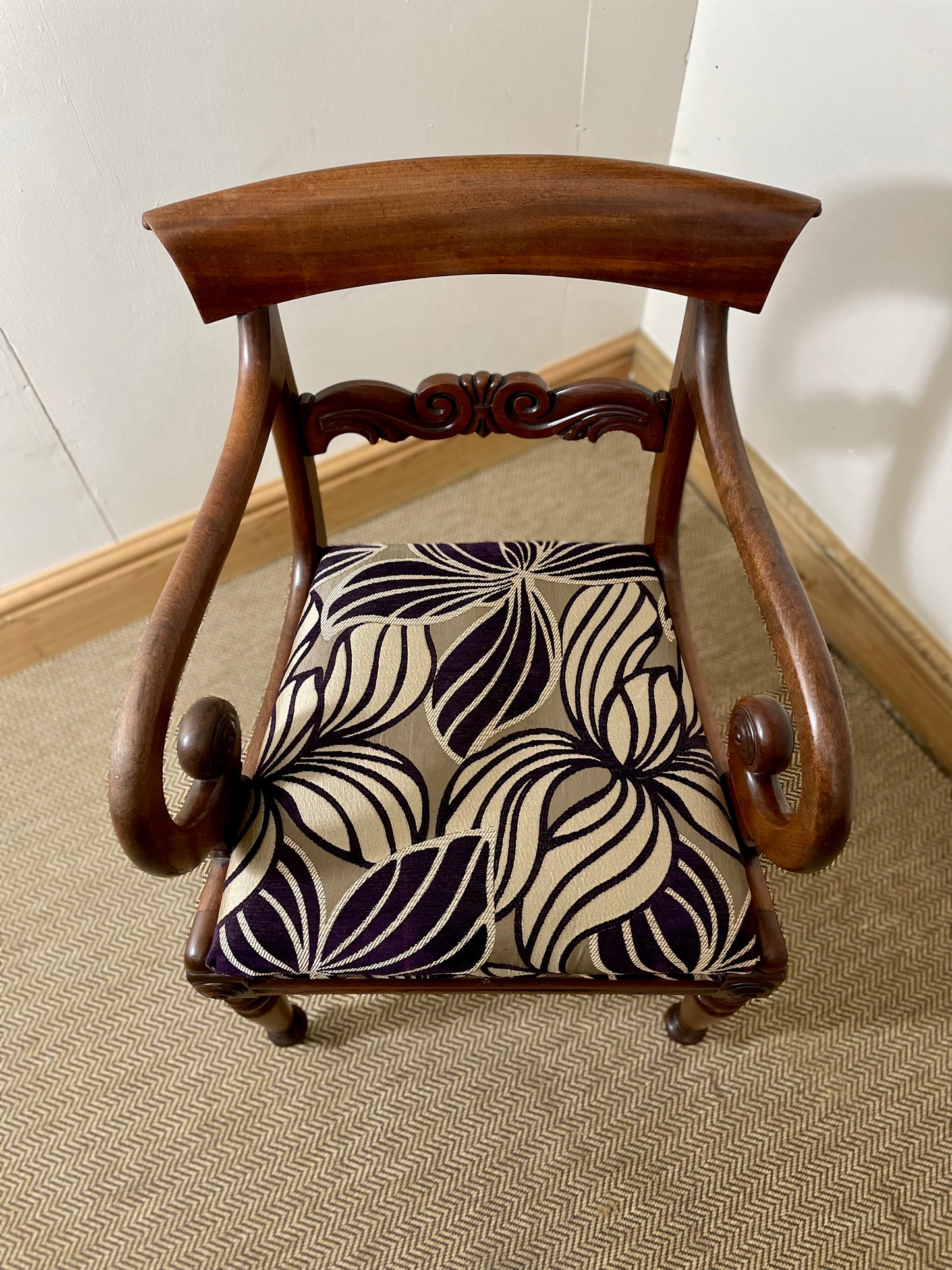 Victorian Antique Scroll Arm Chair top
