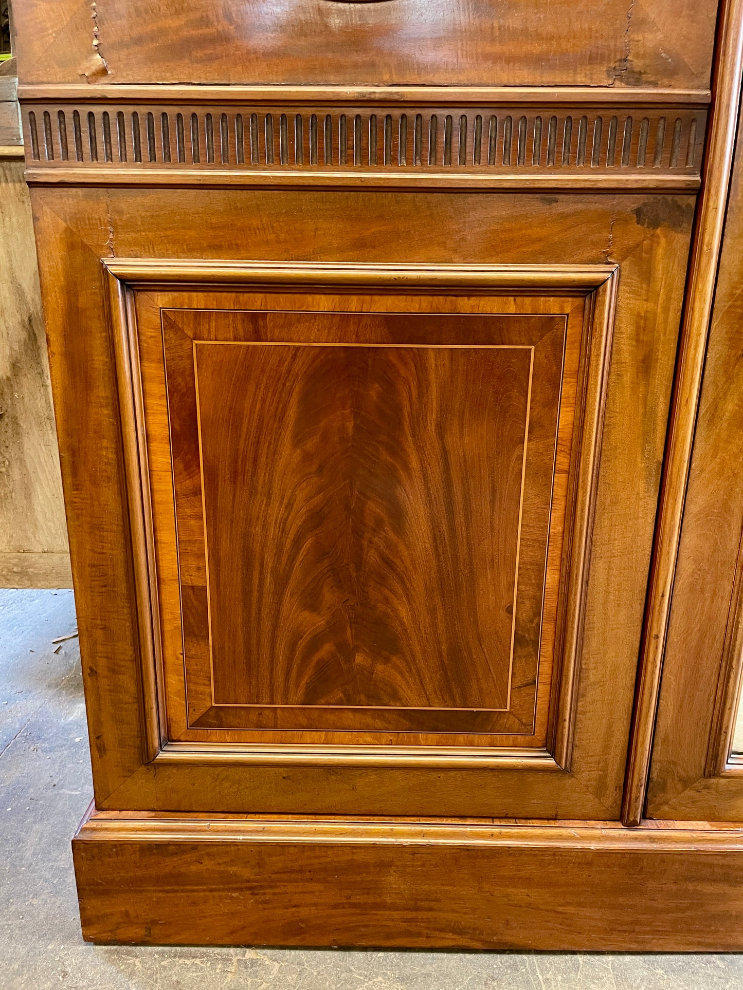 Close-up of a wooden cabinet with intricate design