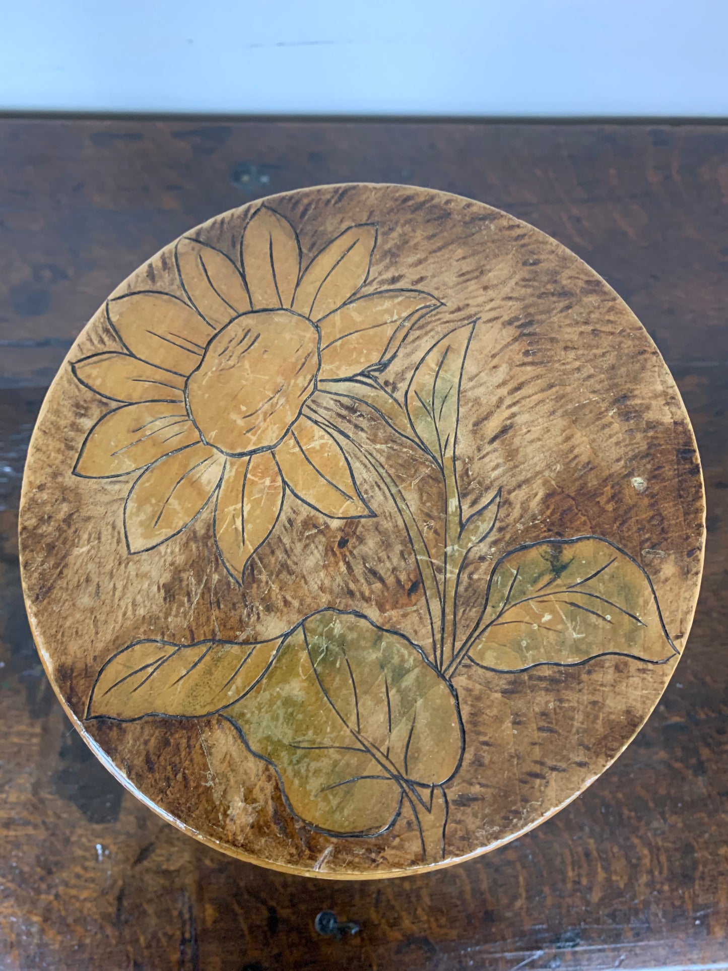antique-carved-flower-stool-top view