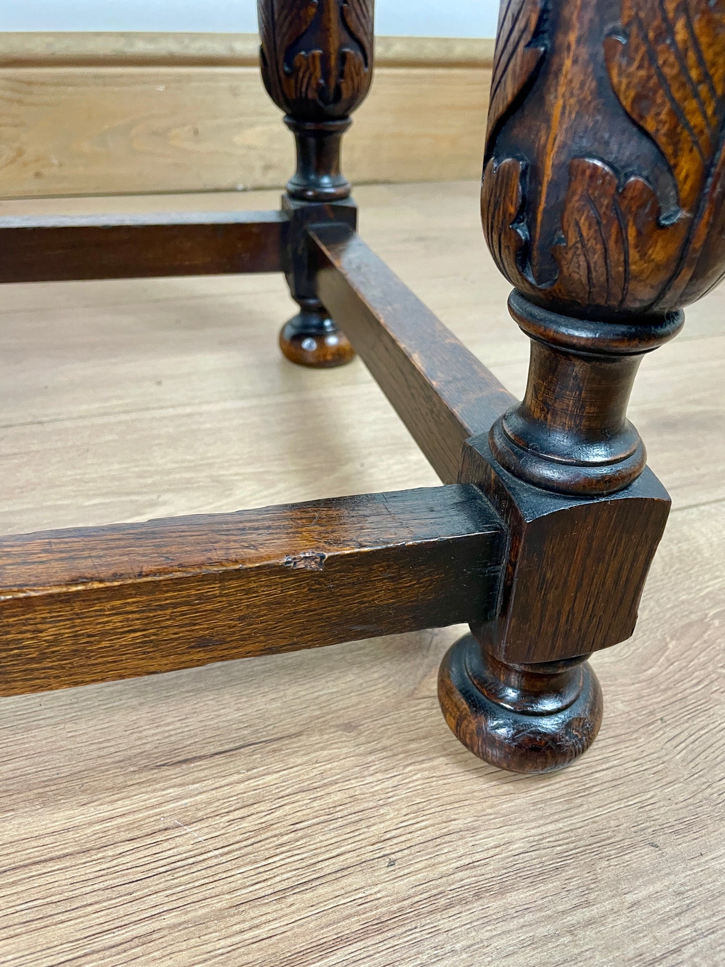 Antique Oak Brown Leather Footstool