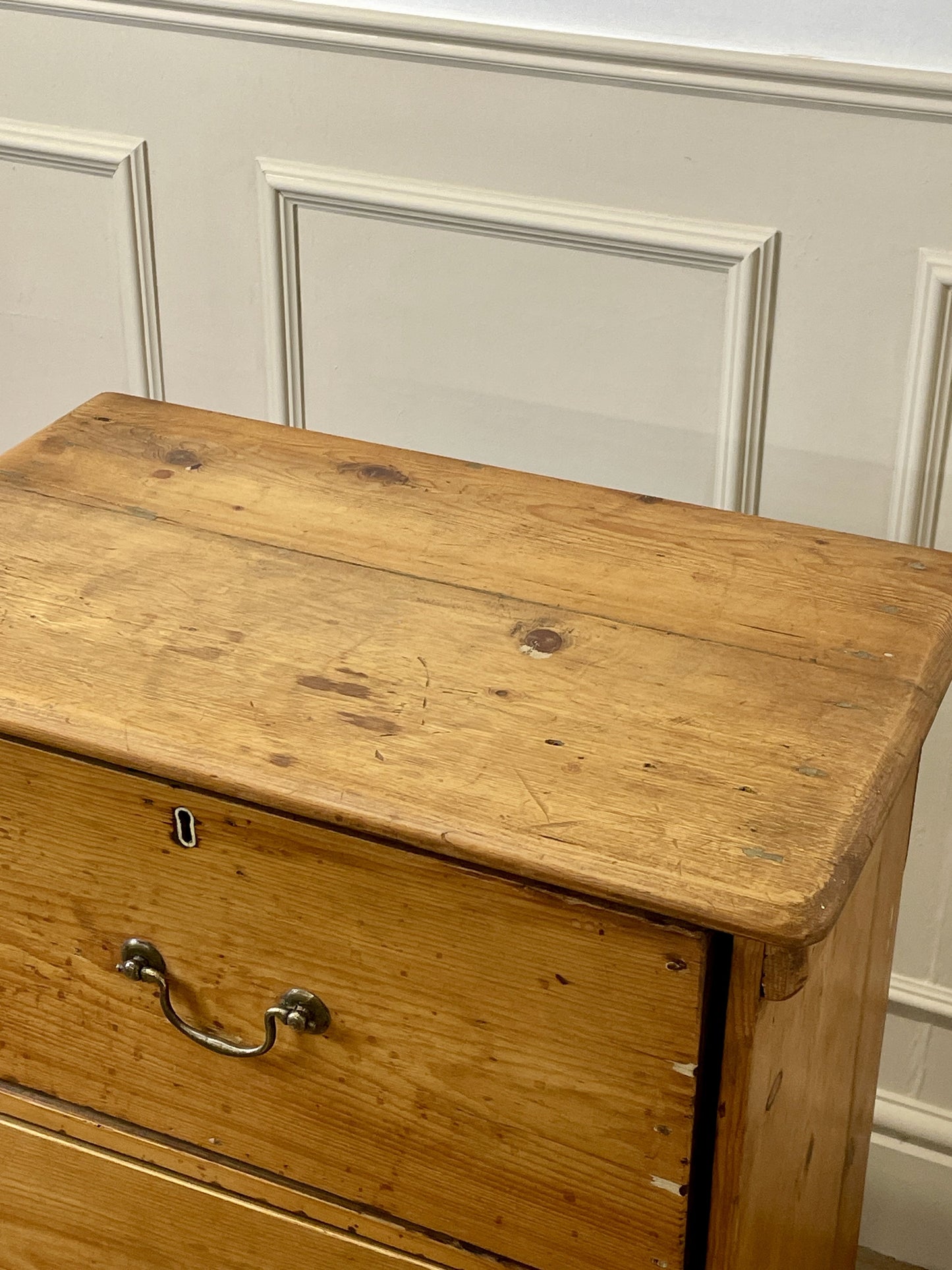 Antique pine farmhouse bank of drawers cupboard with three deep drawers