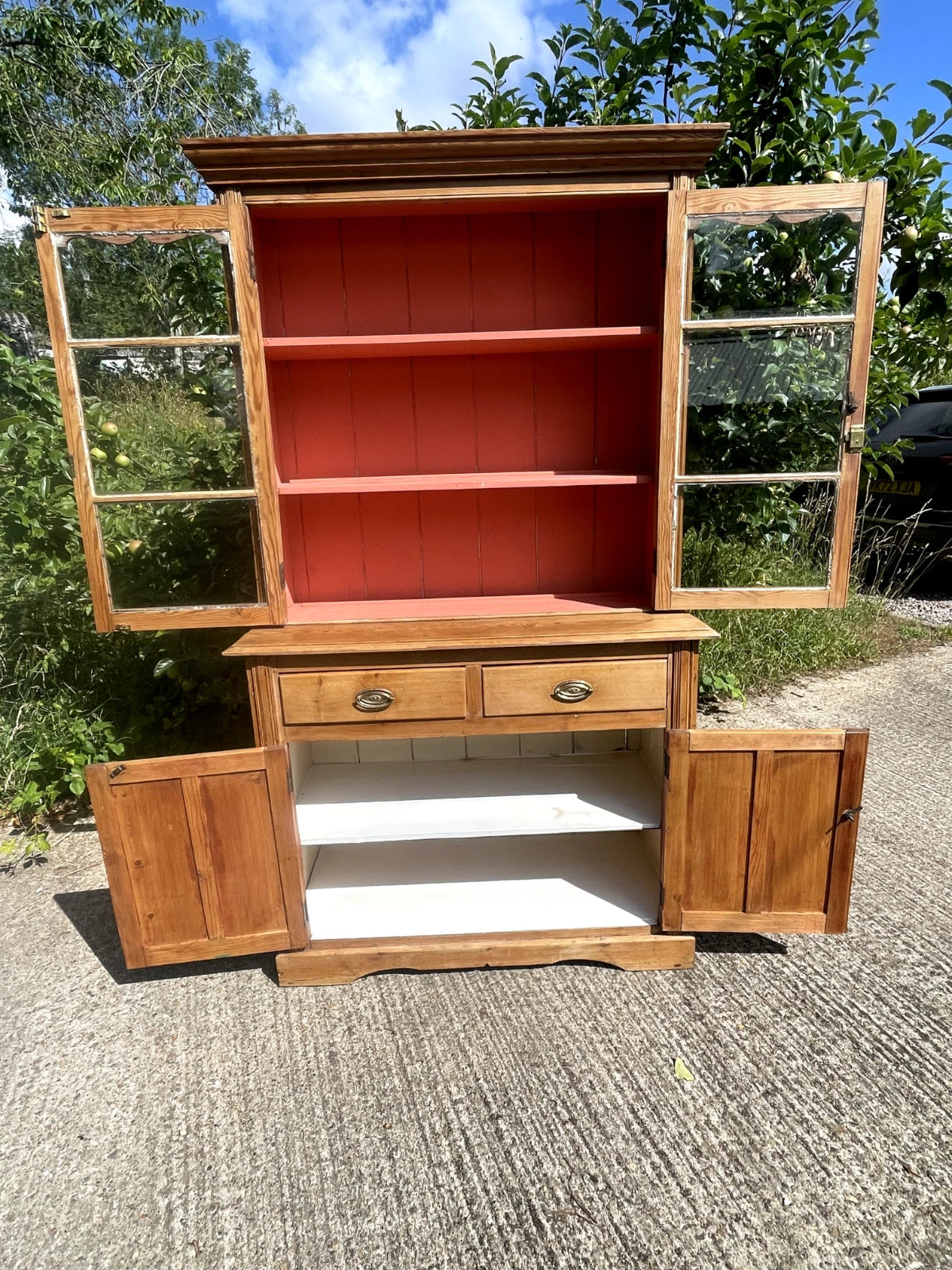 farmhouse kitchen dresser all doors open