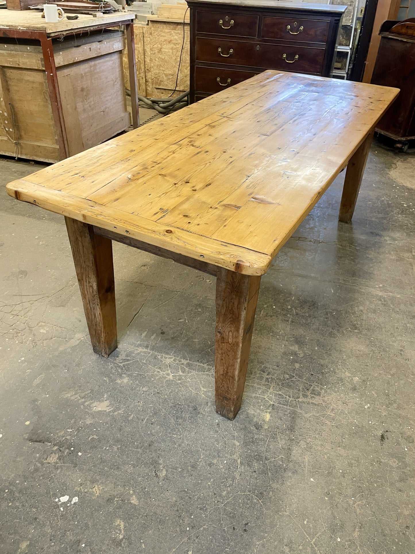 Vintage wooden table in a warehouse setting