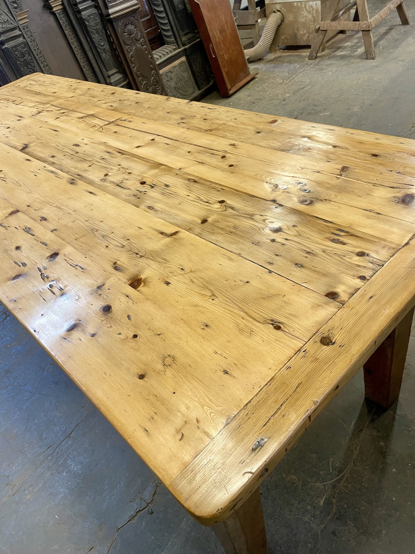 Wooden table with a rustic appearance in an indoor setting