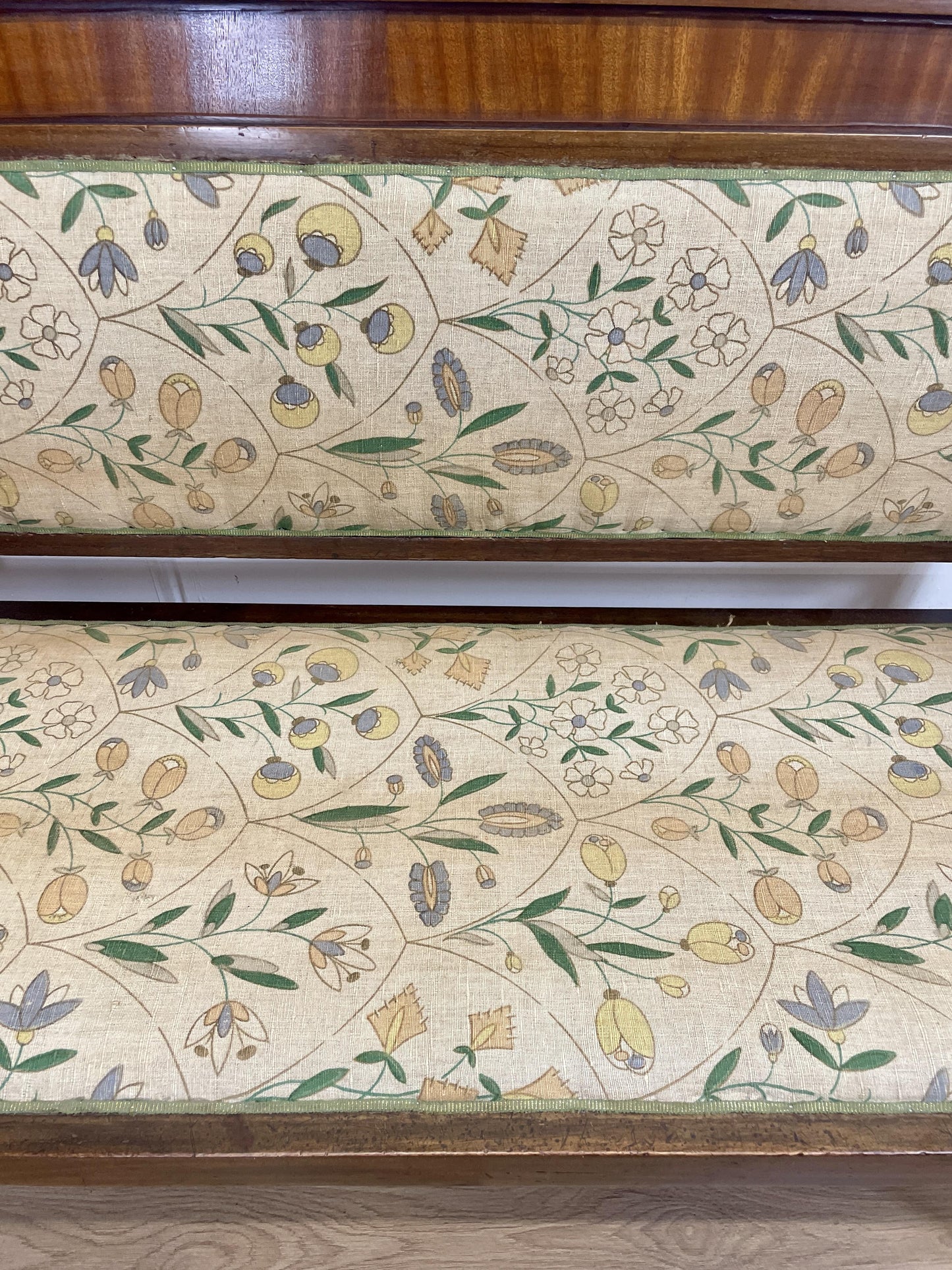 Floral patterned fabric on a wooden surface