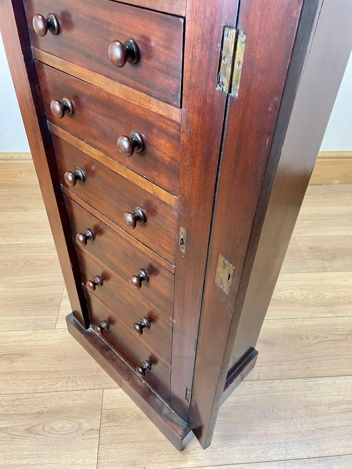 Antique Slim Wellington Chest – Victorian Mahogany Storage Drawers