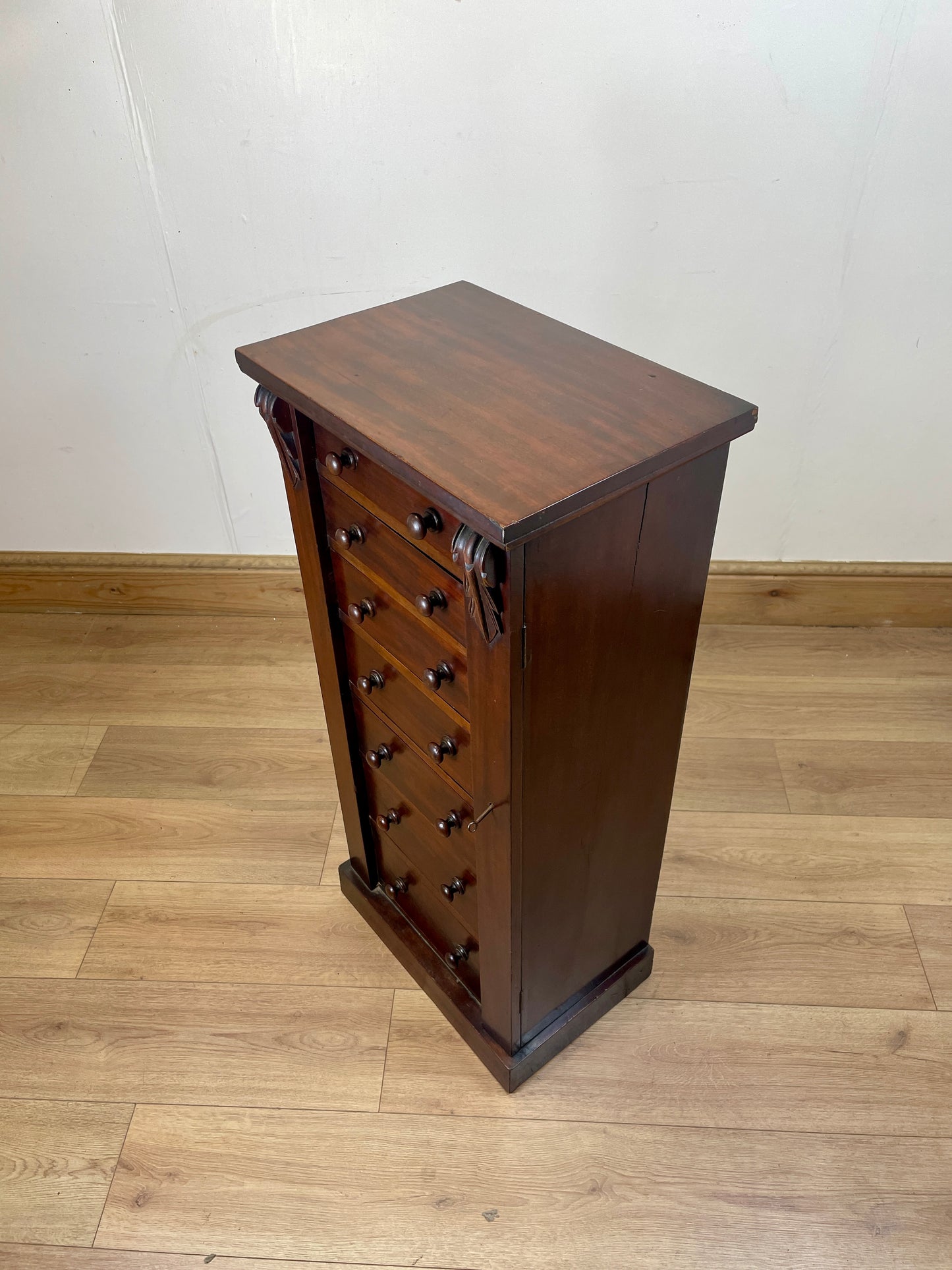 Antique Slim Wellington Chest – Victorian Mahogany Storage Drawers