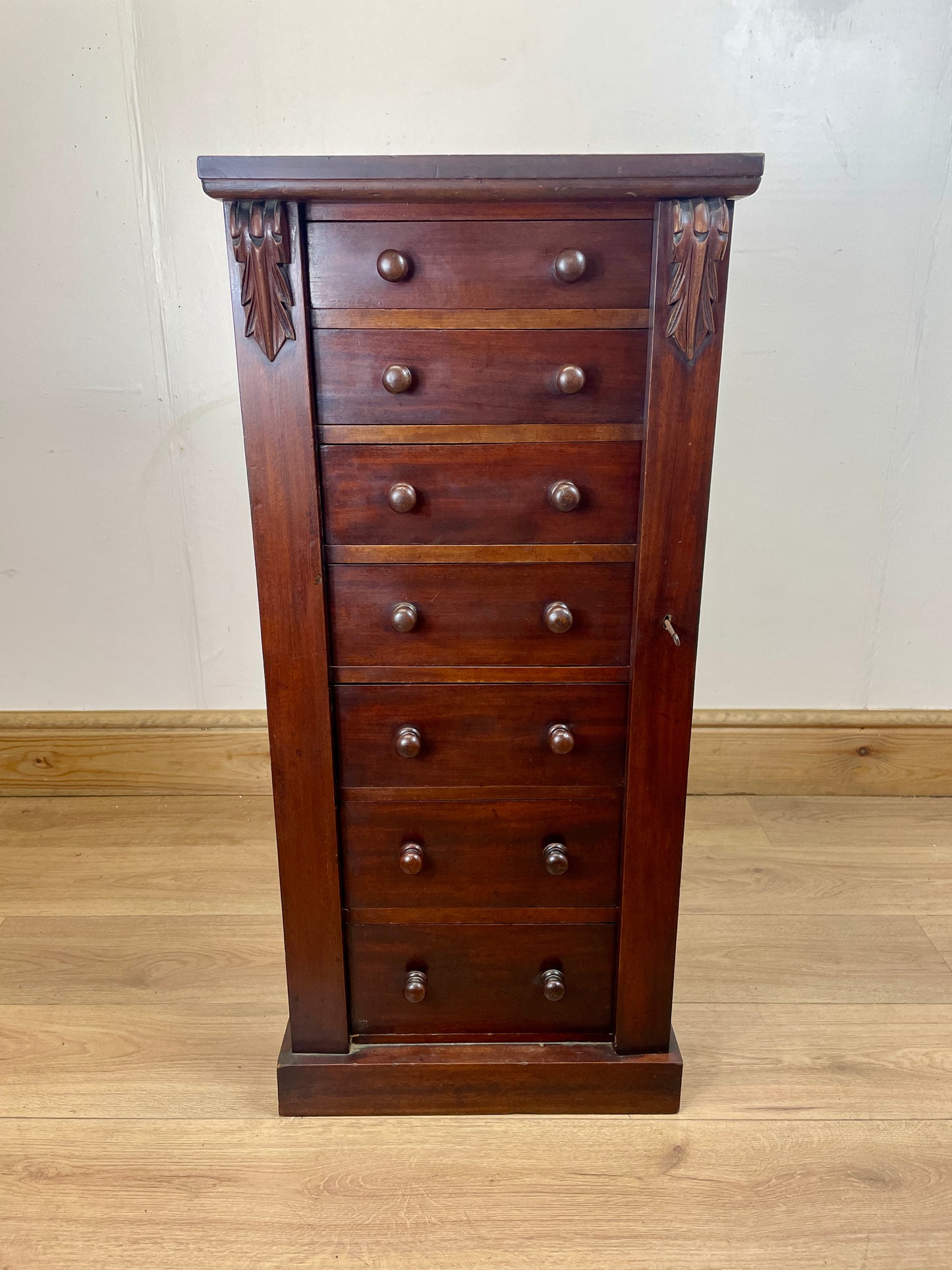 Antique Slim Wellington Chest – Victorian Mahogany Storage Drawers