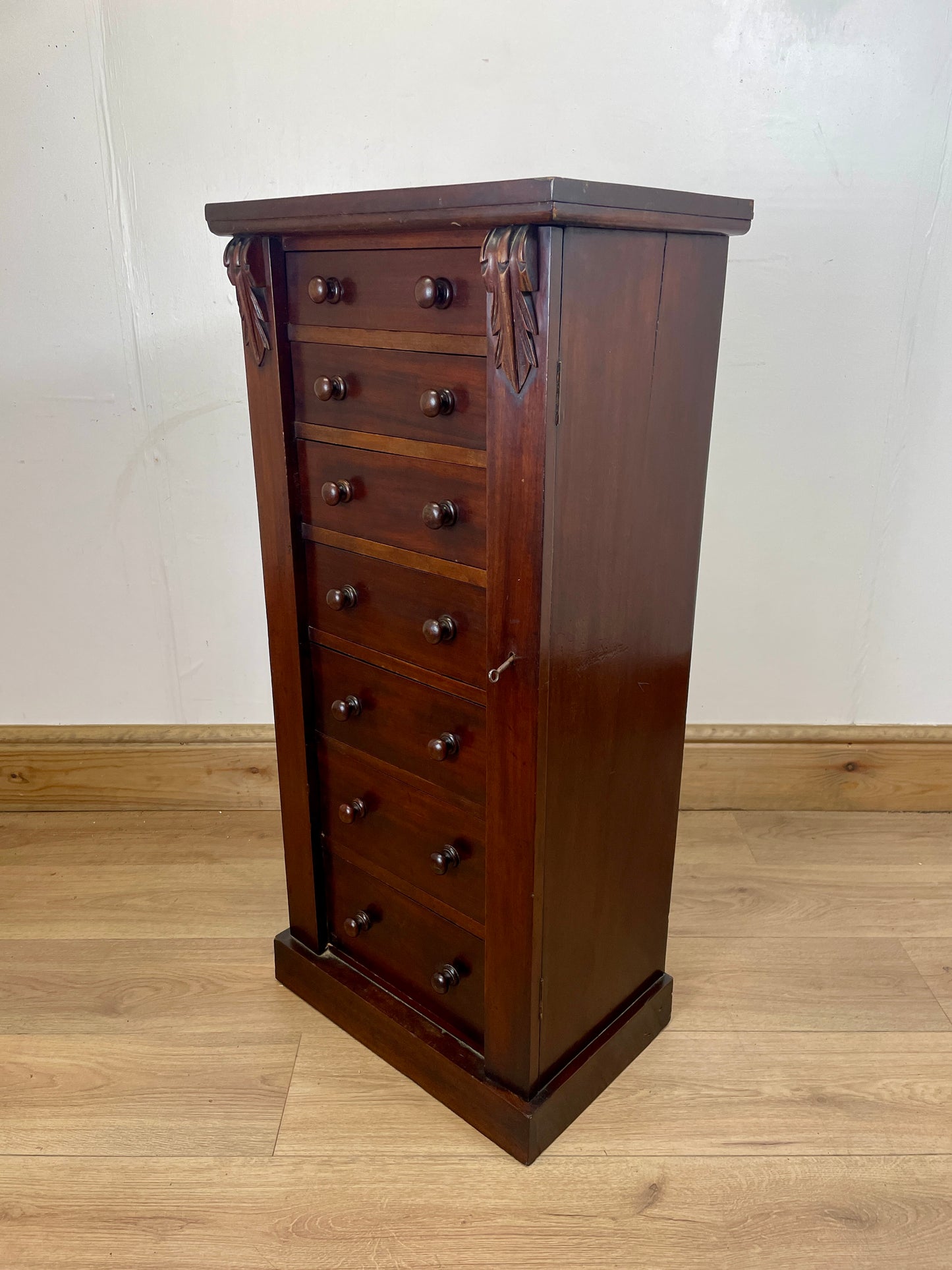 Antique Slim Wellington Chest – Victorian Mahogany Storage Drawers