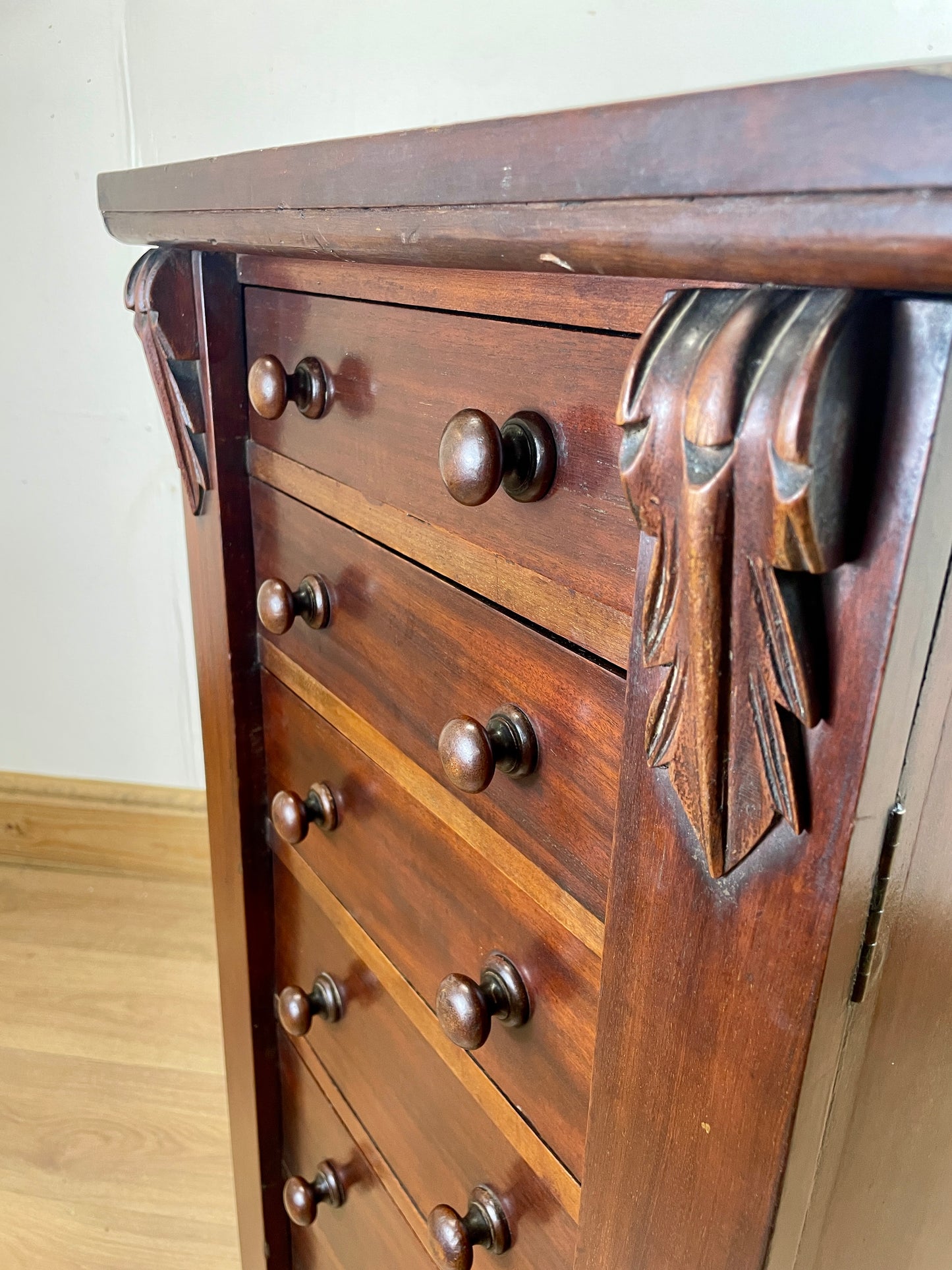 Antique Slim Wellington Chest – Victorian Mahogany Storage Drawers