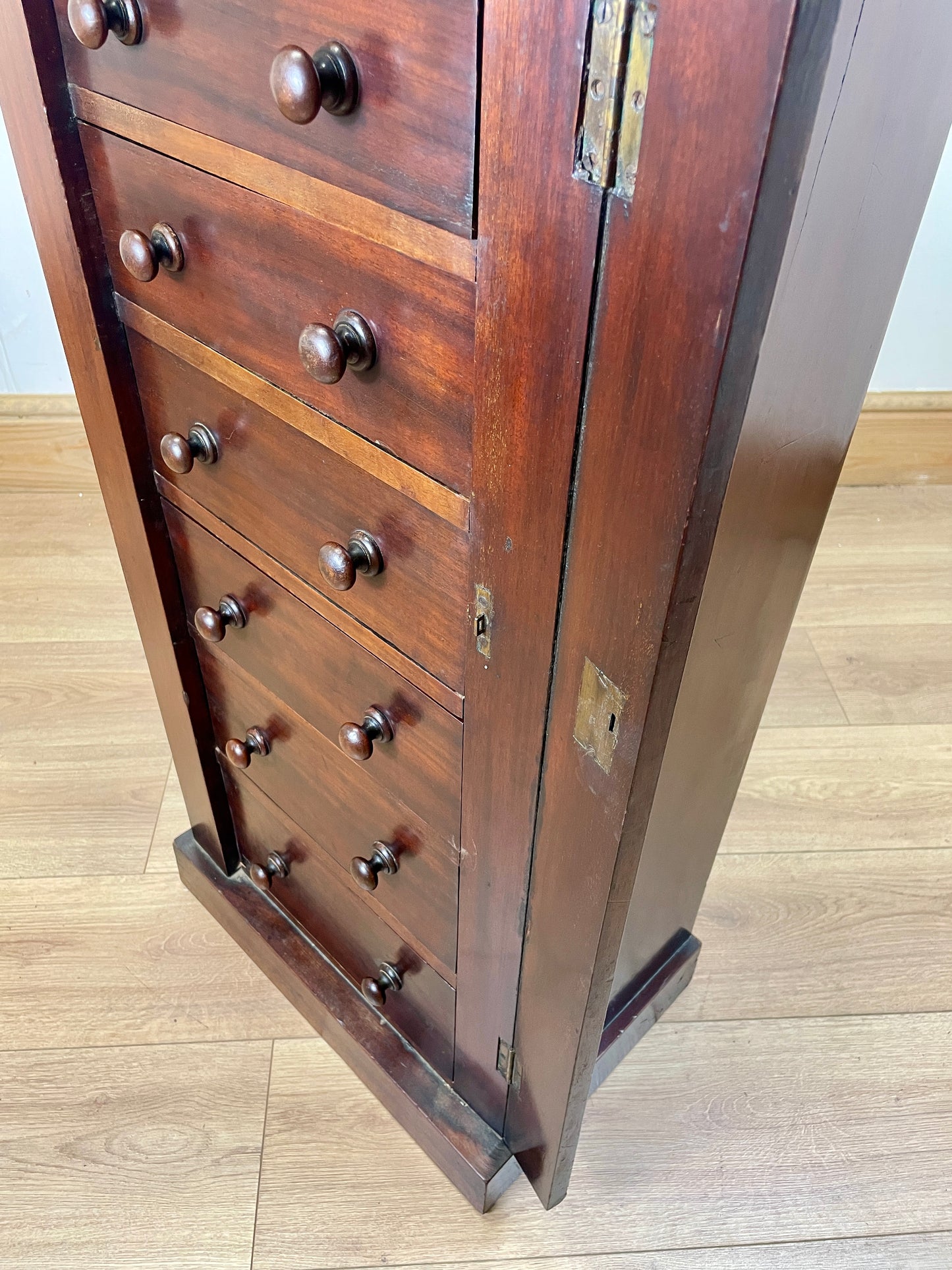 Antique Slim Wellington Chest – Victorian Mahogany Storage Drawers