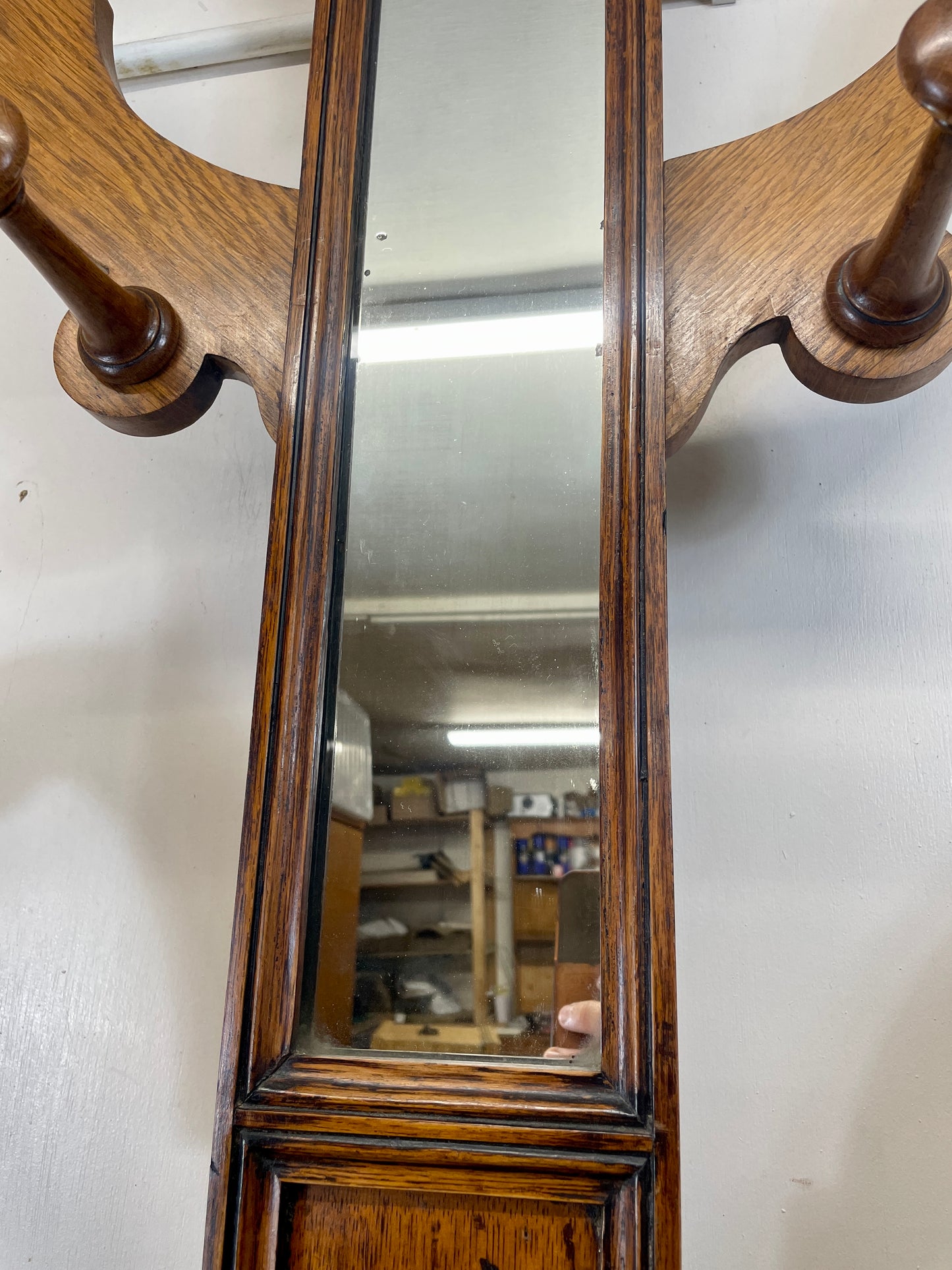 Antique Oak Coat Rack with Mirror – Restored Vintage Hall Stand