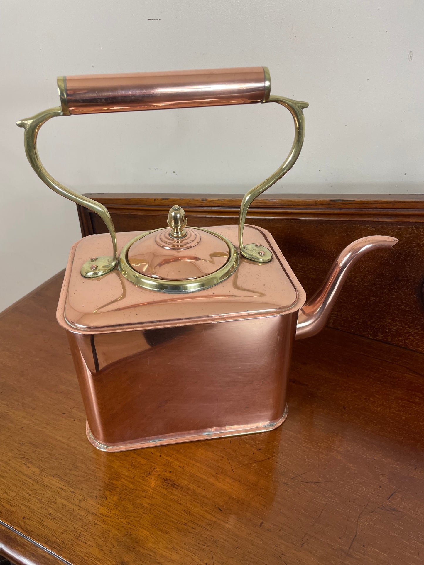 Victorian Square copper and brass kettle