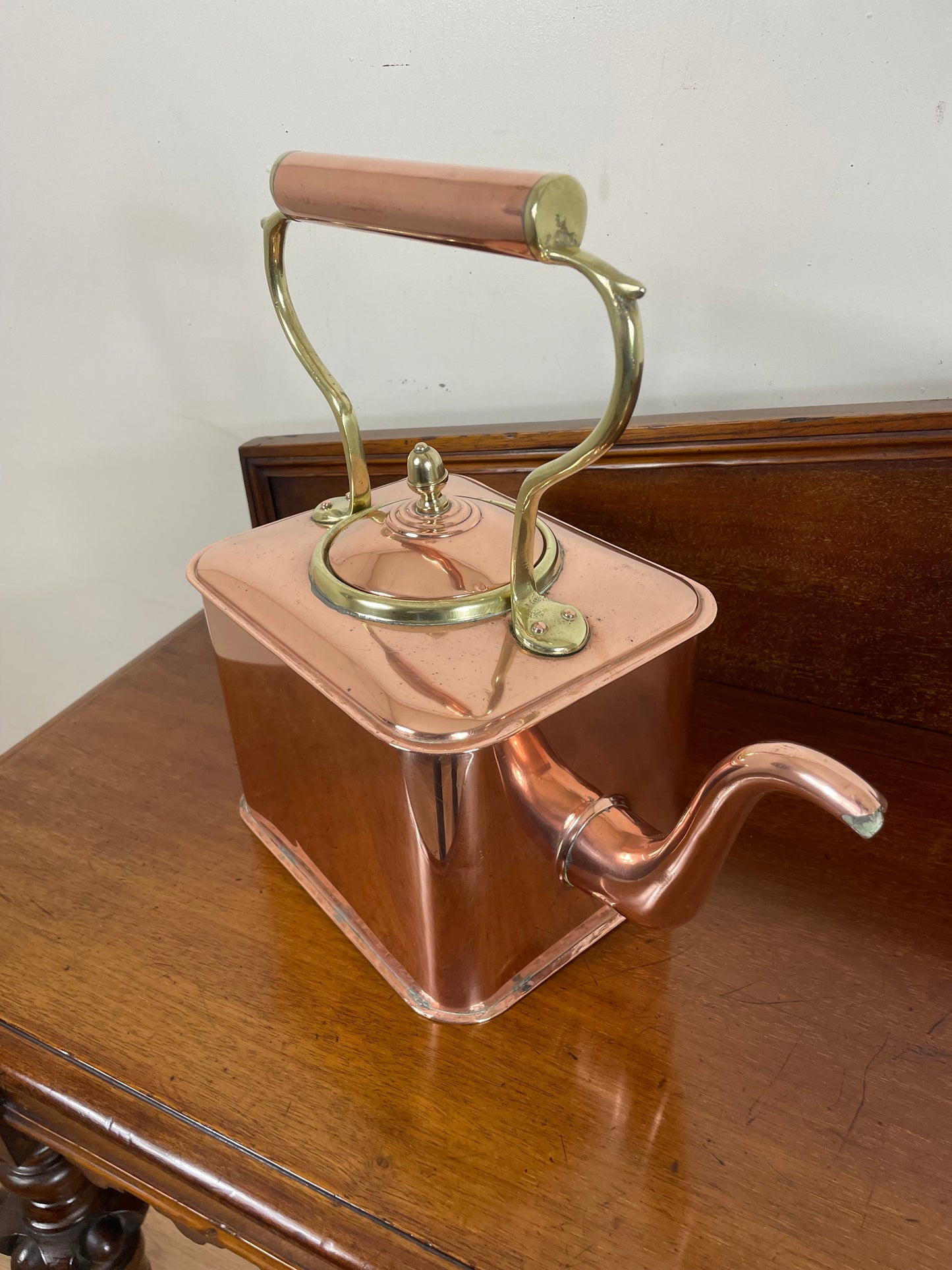 Victorian Square copper and brass kettle