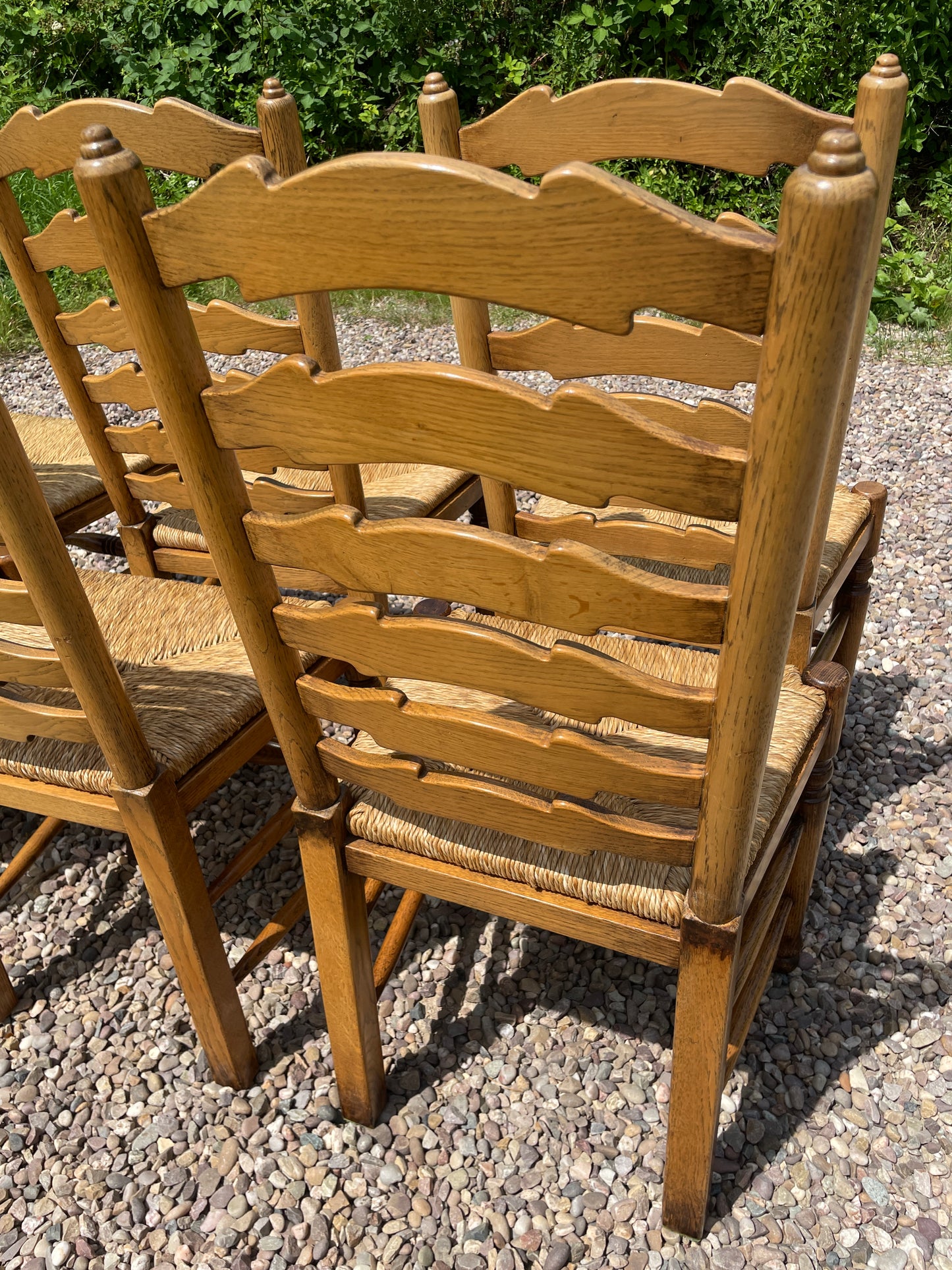 Vintage set of 6 light oak ladder back chairs