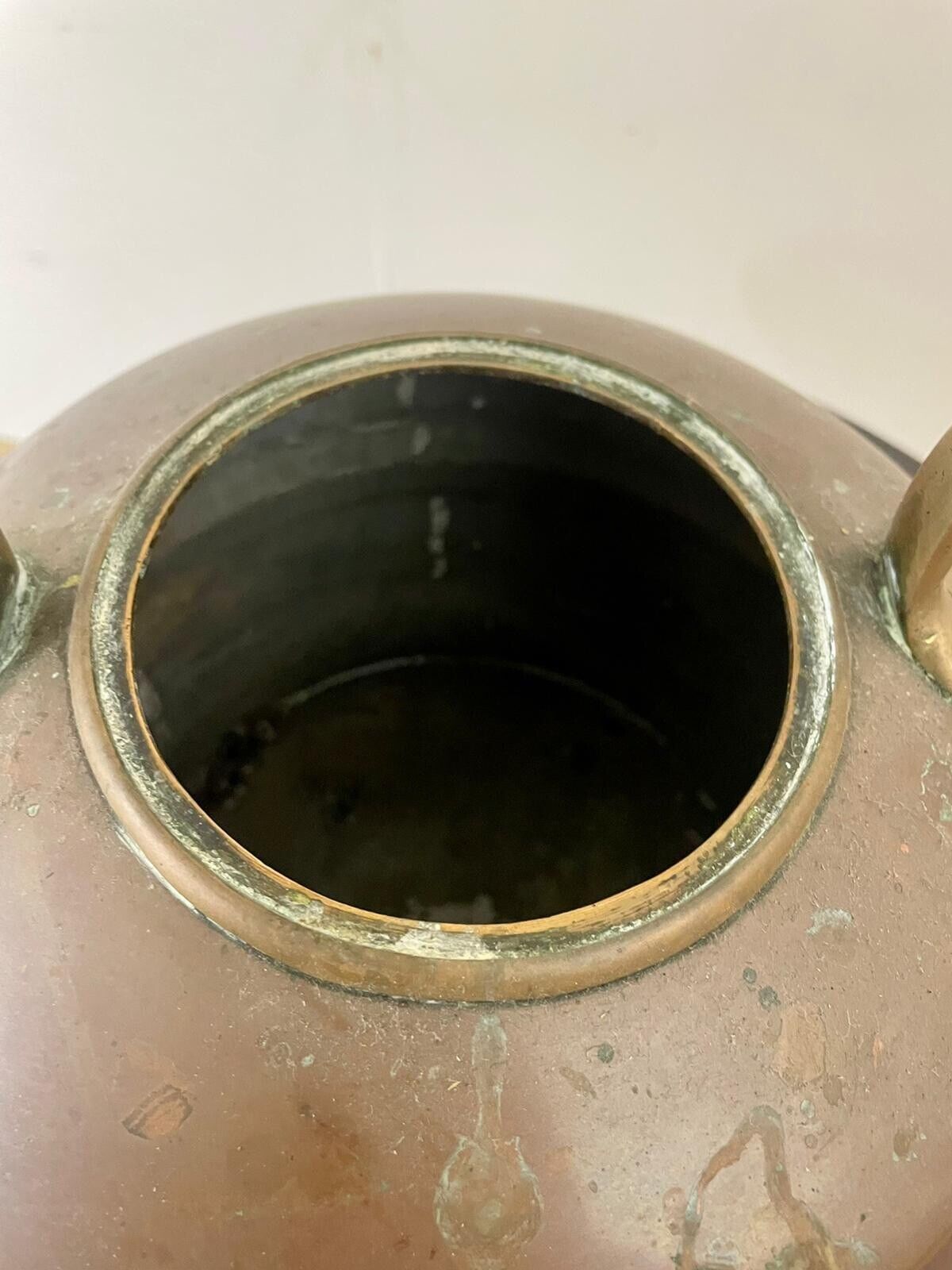 18th Century Antique Copper Kettle lid open