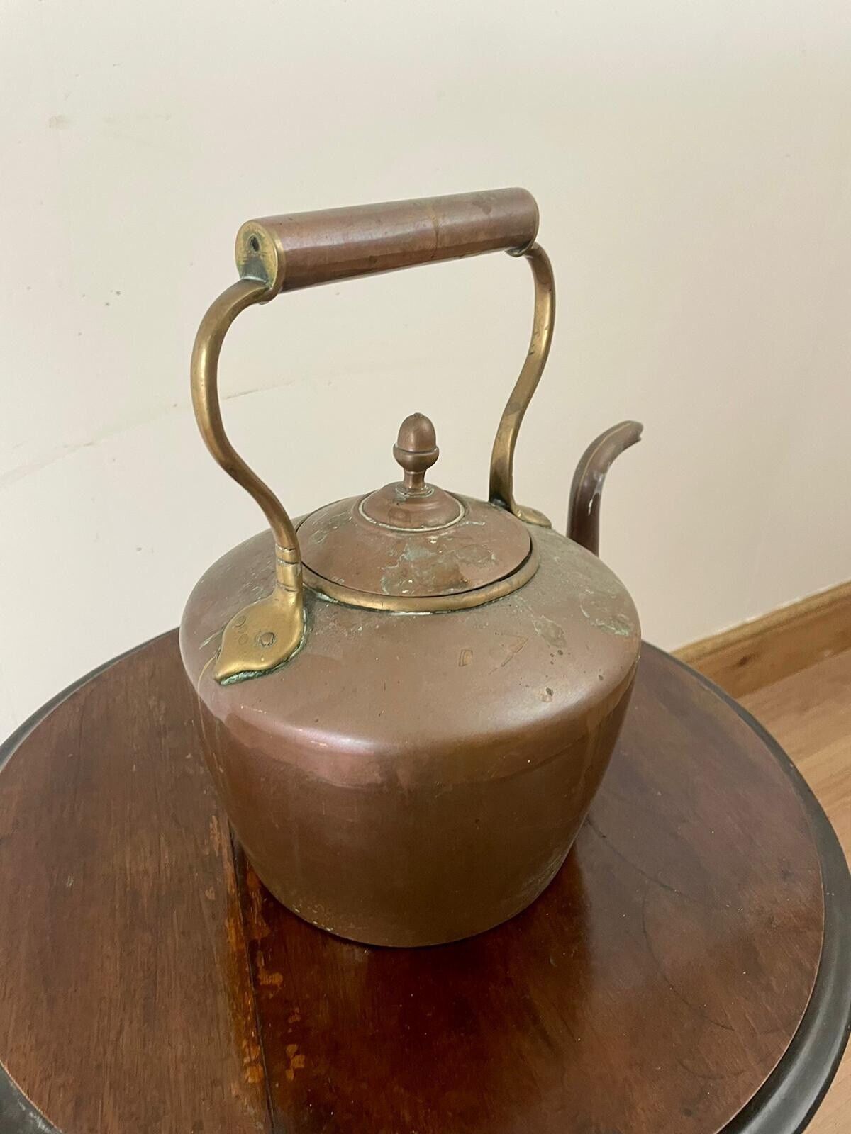 18th Century Antique Copper Kettle top back