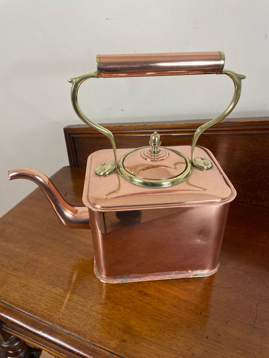 Victorian Square copper and brass kettle