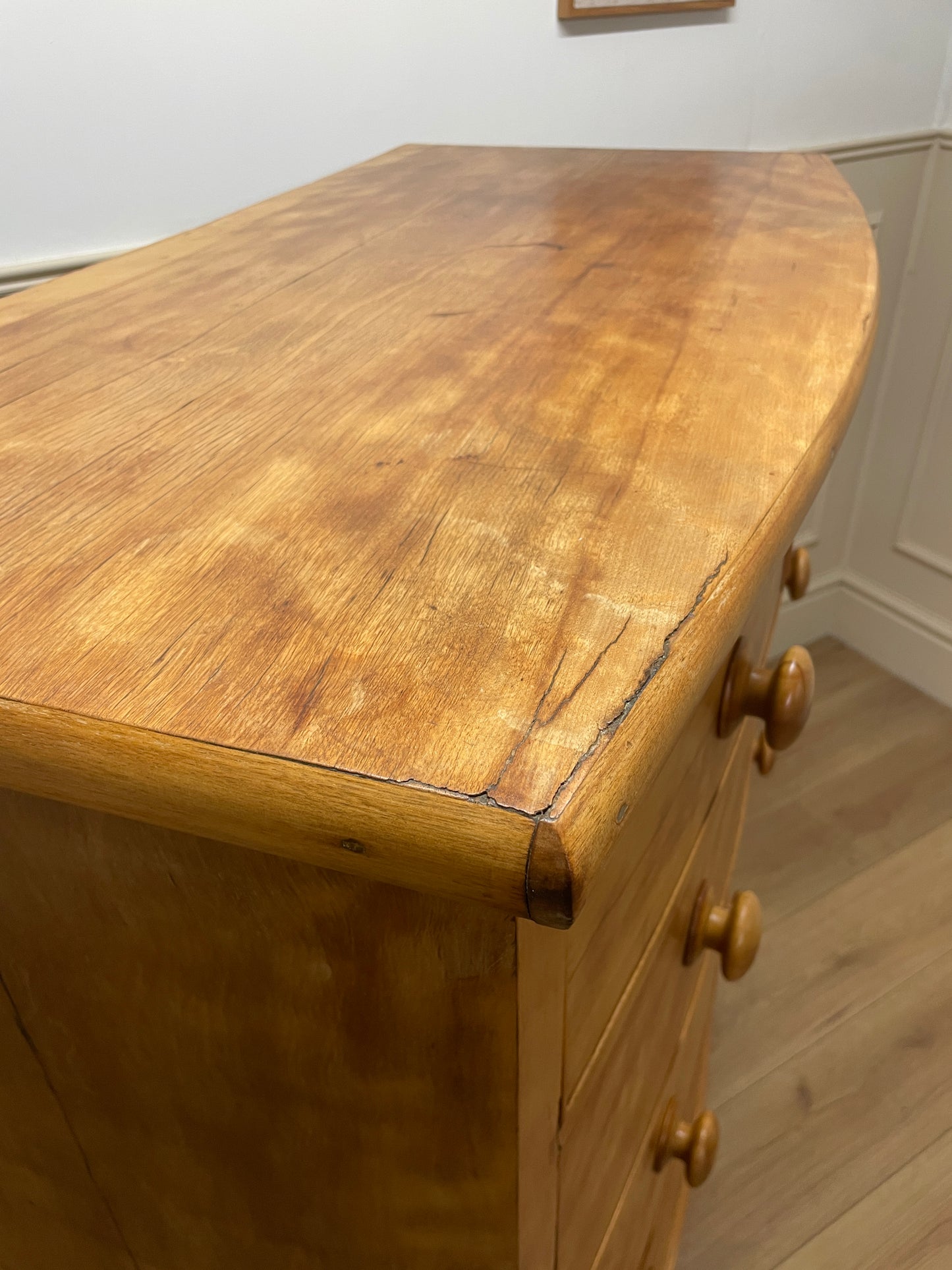 Victorian satin birch bow front chest of drawers