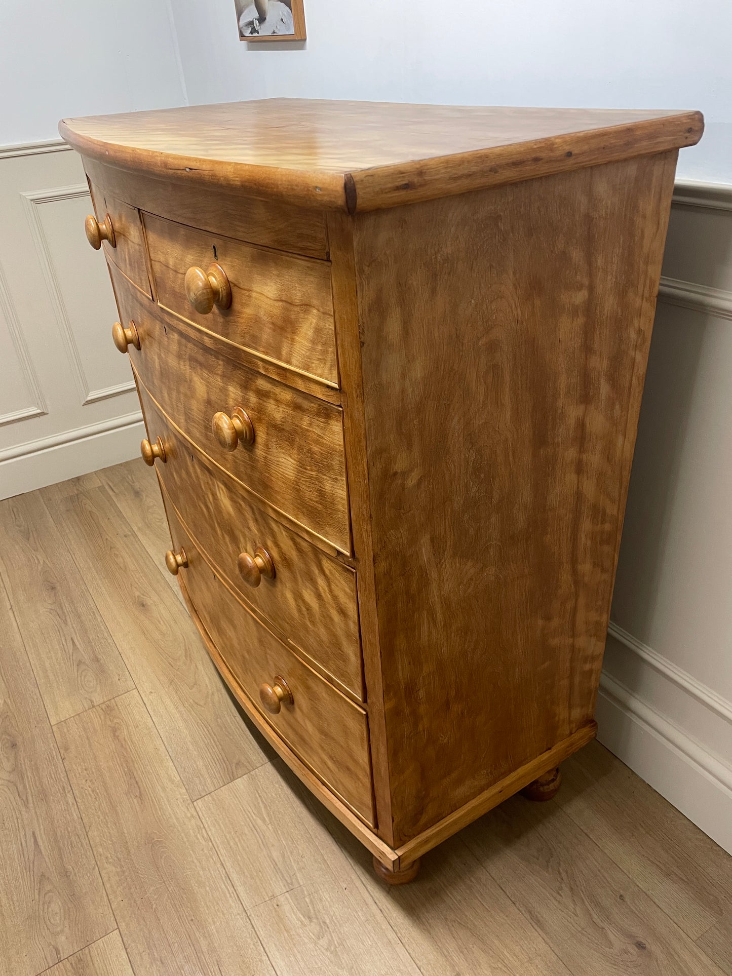 Victorian satin birch bow front chest of drawers