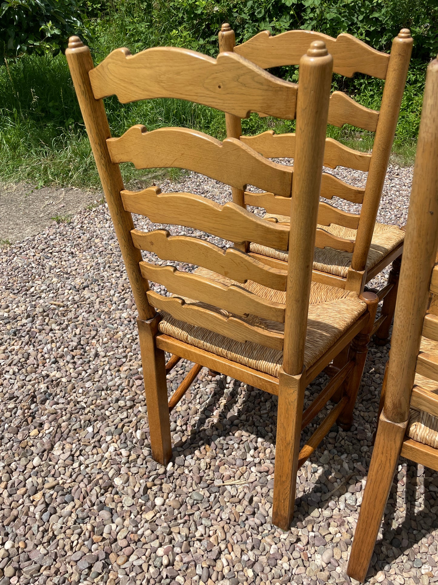 Vintage set of 6 light oak ladder back chairs