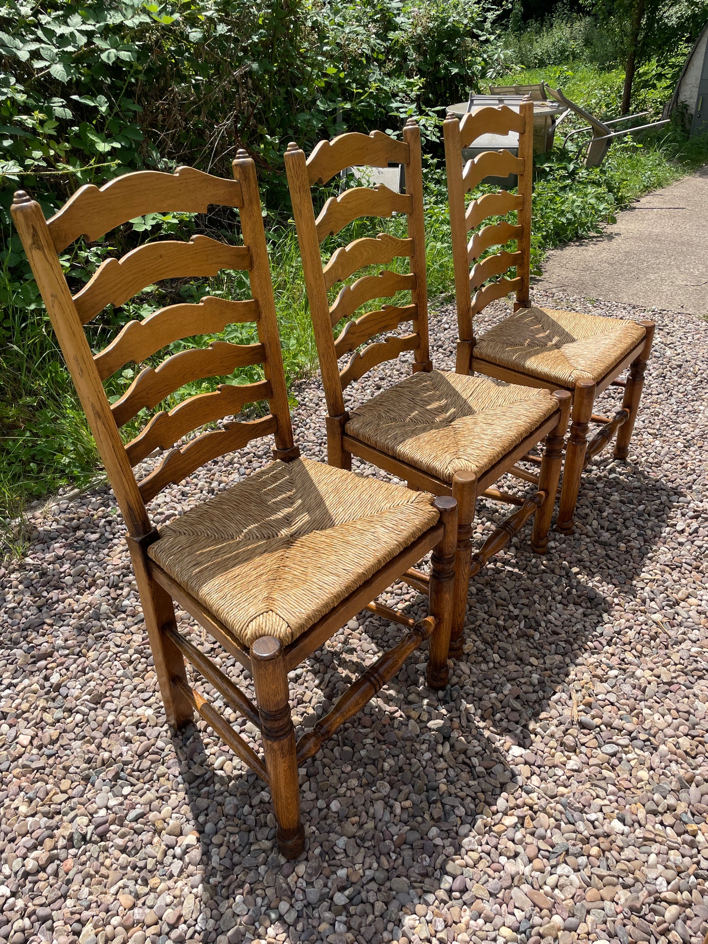 Vintage set of 6 light oak ladder back chairs