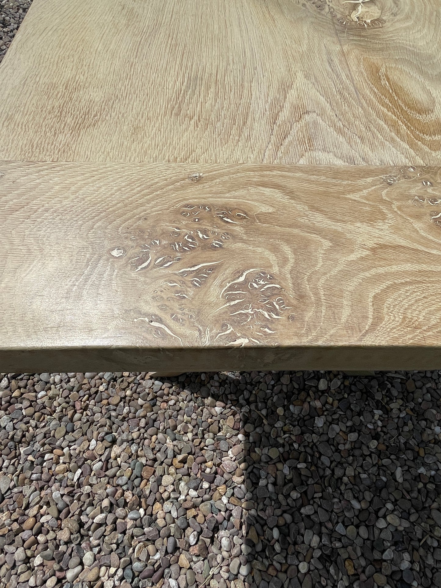 Handmade limed oak burr x frame table