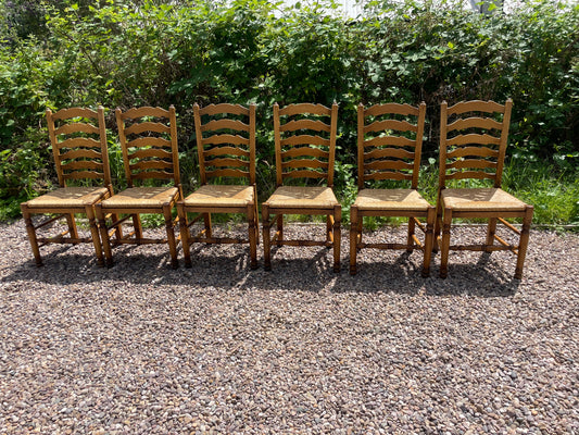 Vintage set of 6 light oak ladder back chairs