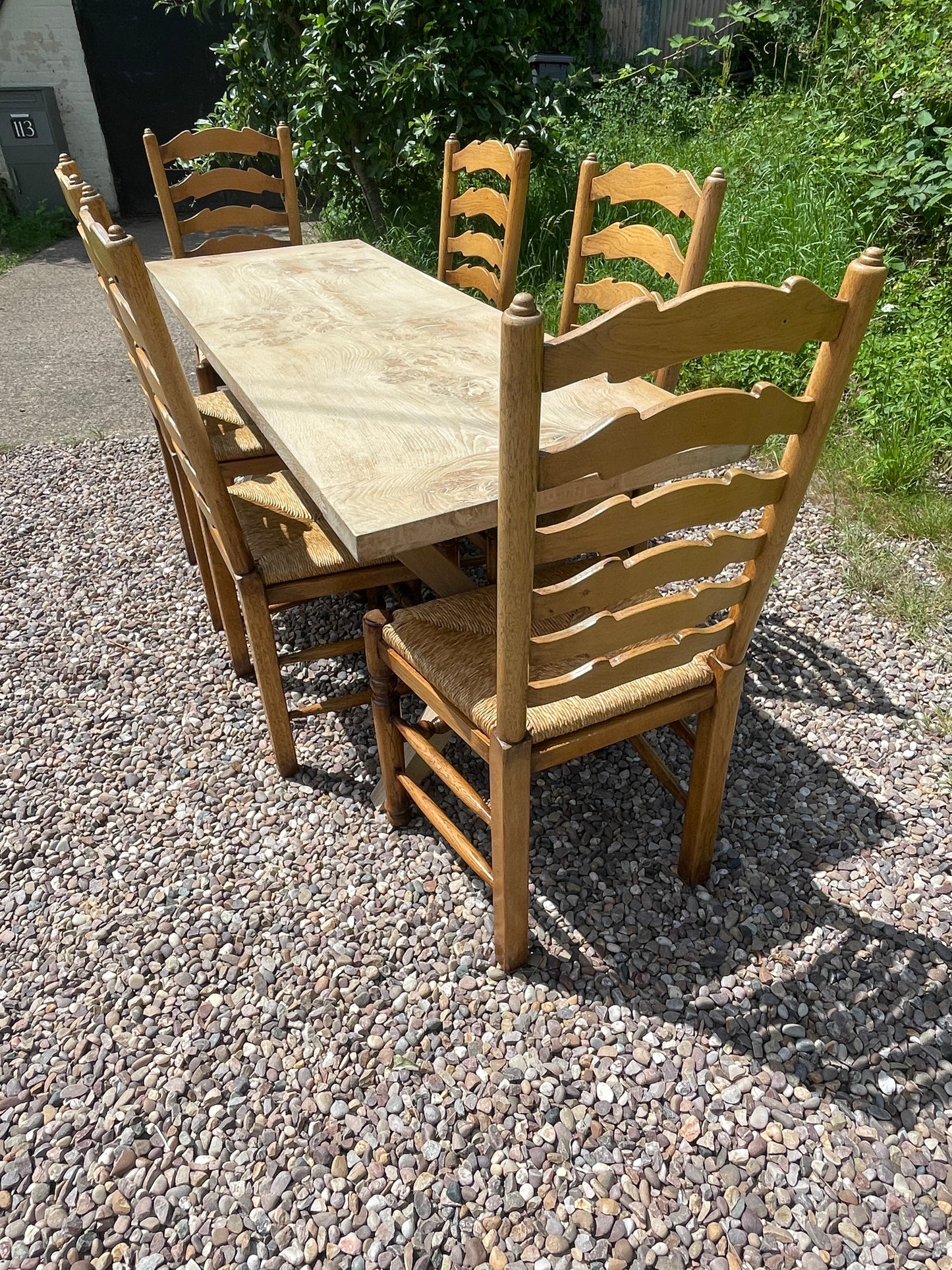 Handmade limed oak burr x frame table