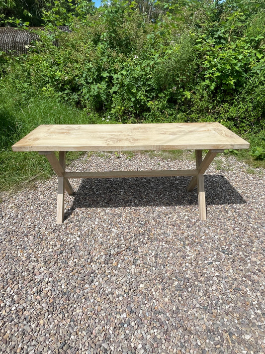 Handmade limed oak burr x frame table