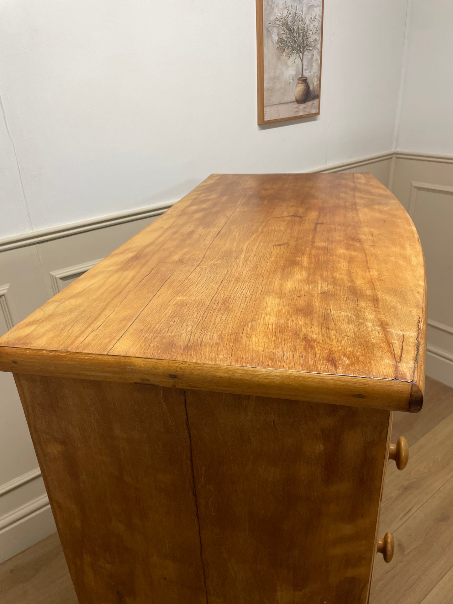 Victorian satin birch bow front chest of drawers