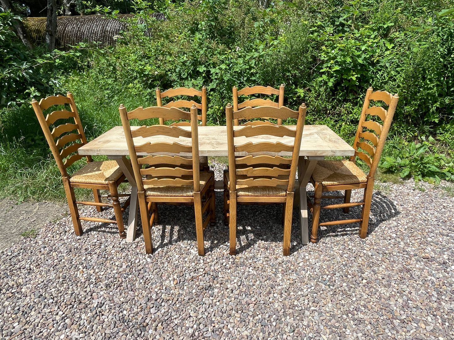 Vintage set of 6 light oak ladder back chairs