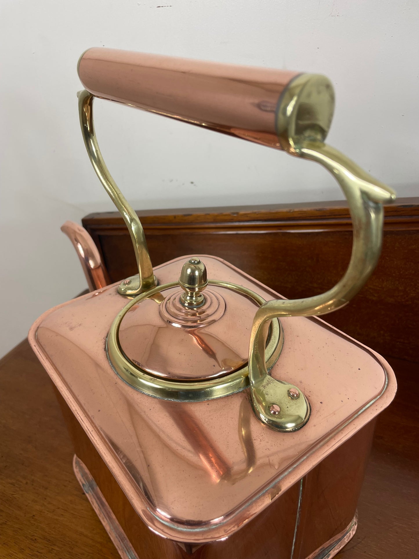 Victorian Square copper and brass kettle