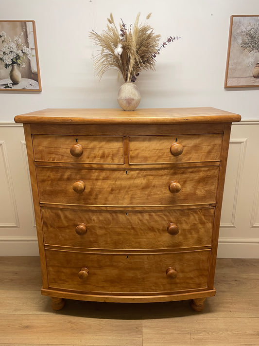 Victorian satin birch bow front chest of drawers