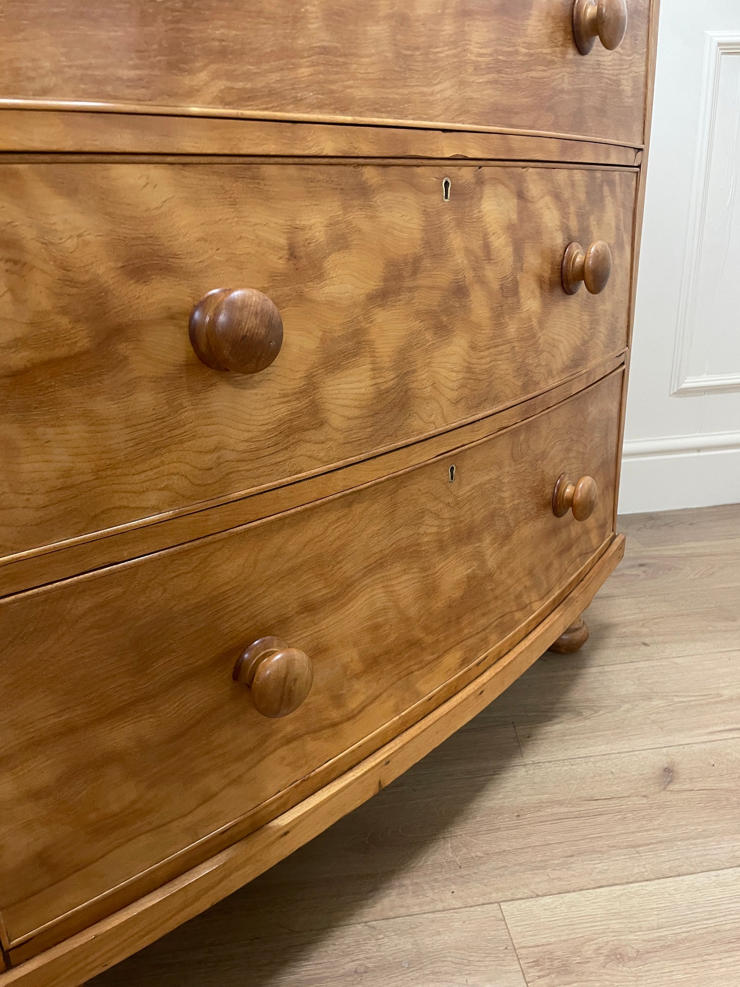 Victorian satin birch bow front chest of drawers