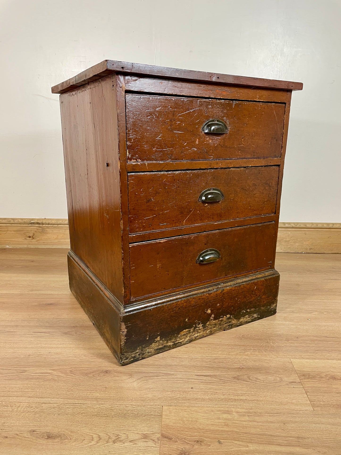 Antique Pine Large Deep Bank of Drawers Bedside Cupboard side view
