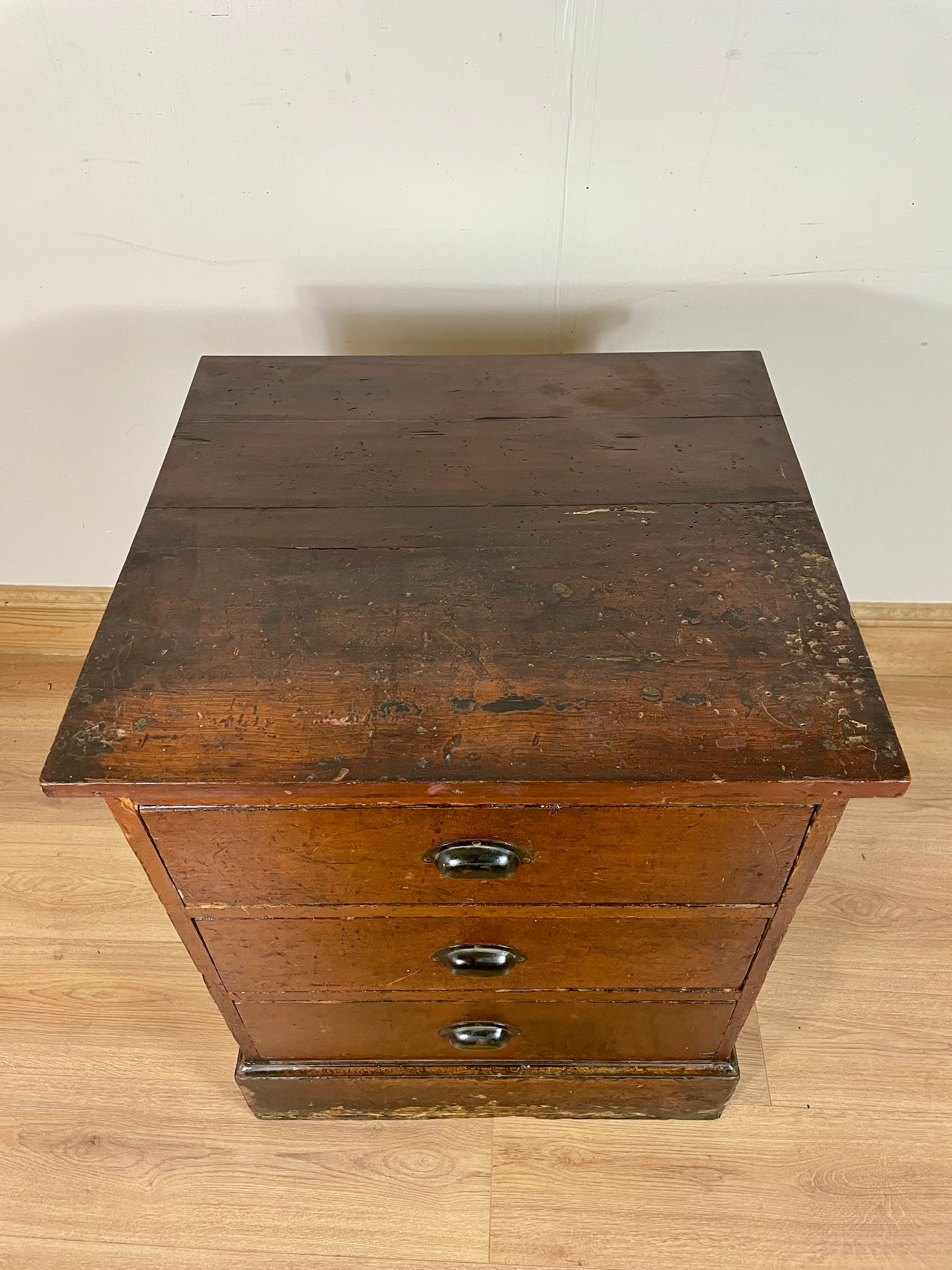 Antique Pine Large Deep Bank of Drawers Bedside Cupboard top view