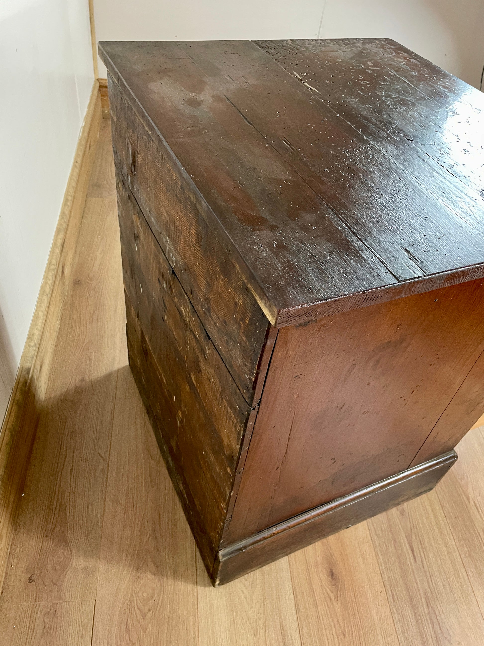 Antique Pine Large Deep Bank of Drawers Bedside Cupboard back