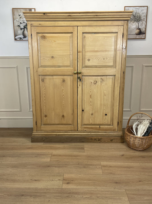 Antique pine farmhouse linen cupboard with shelves