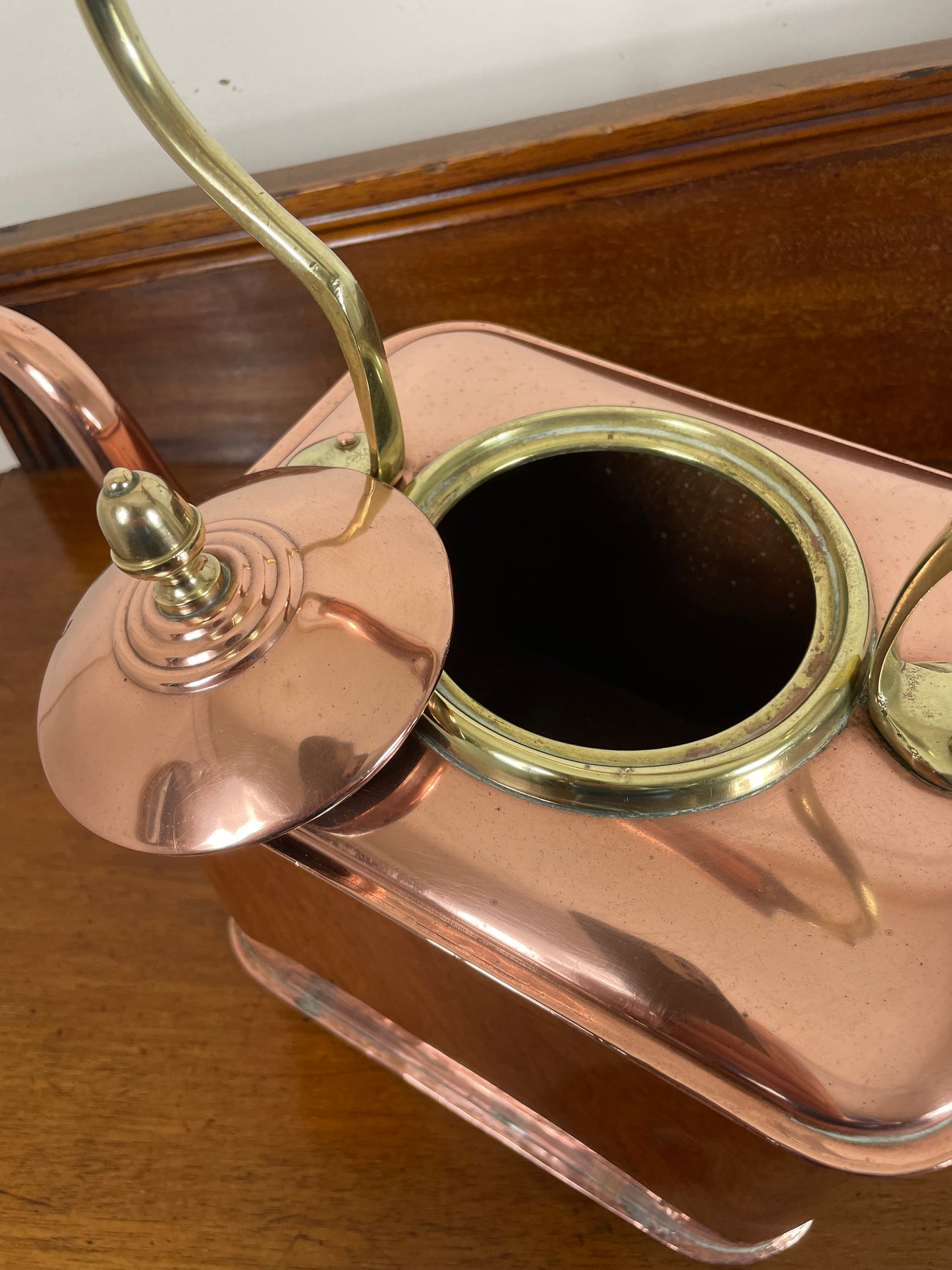 Victorian Square copper and brass kettle