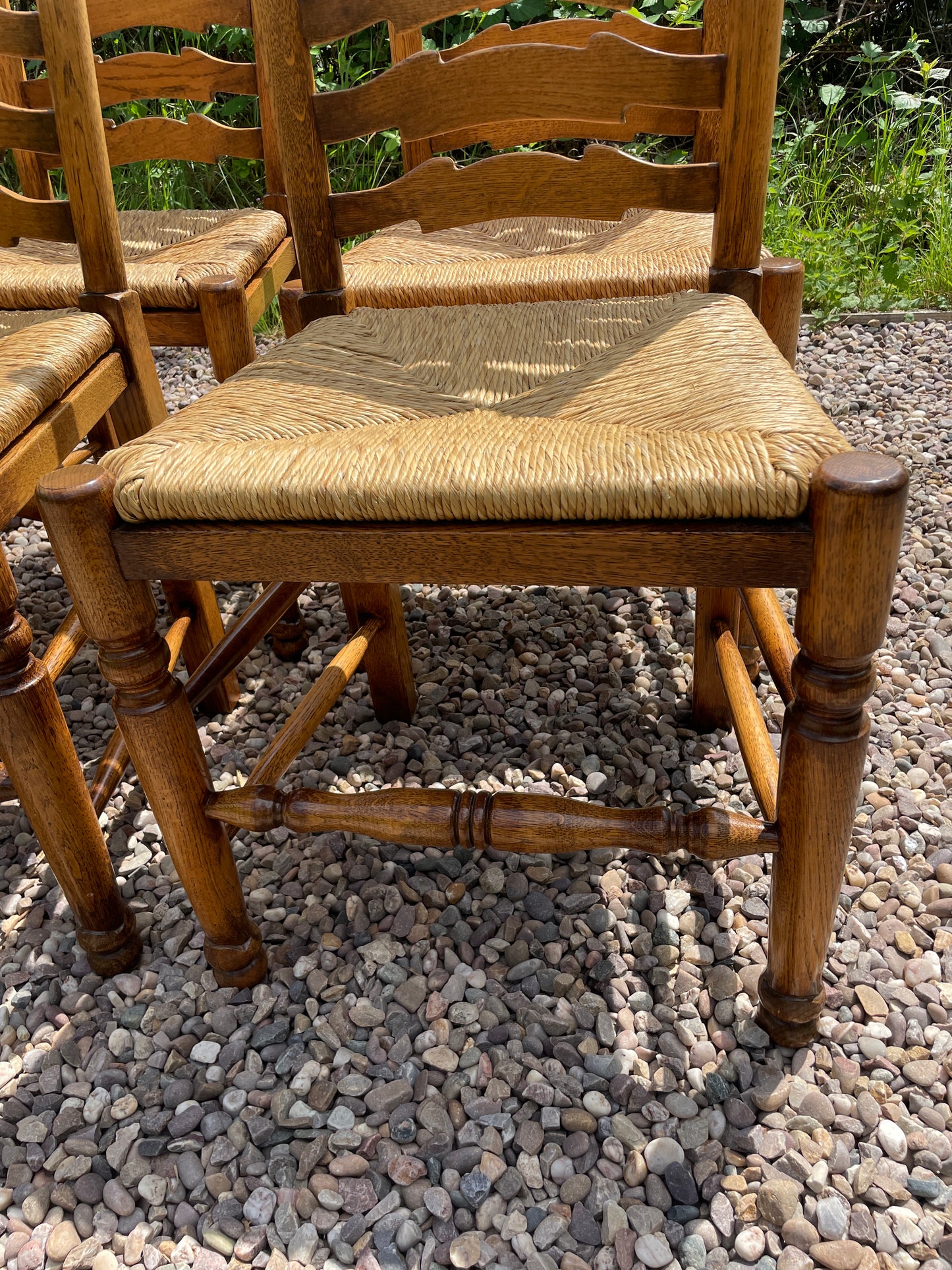 Vintage set of 6 light oak ladder back chairs
