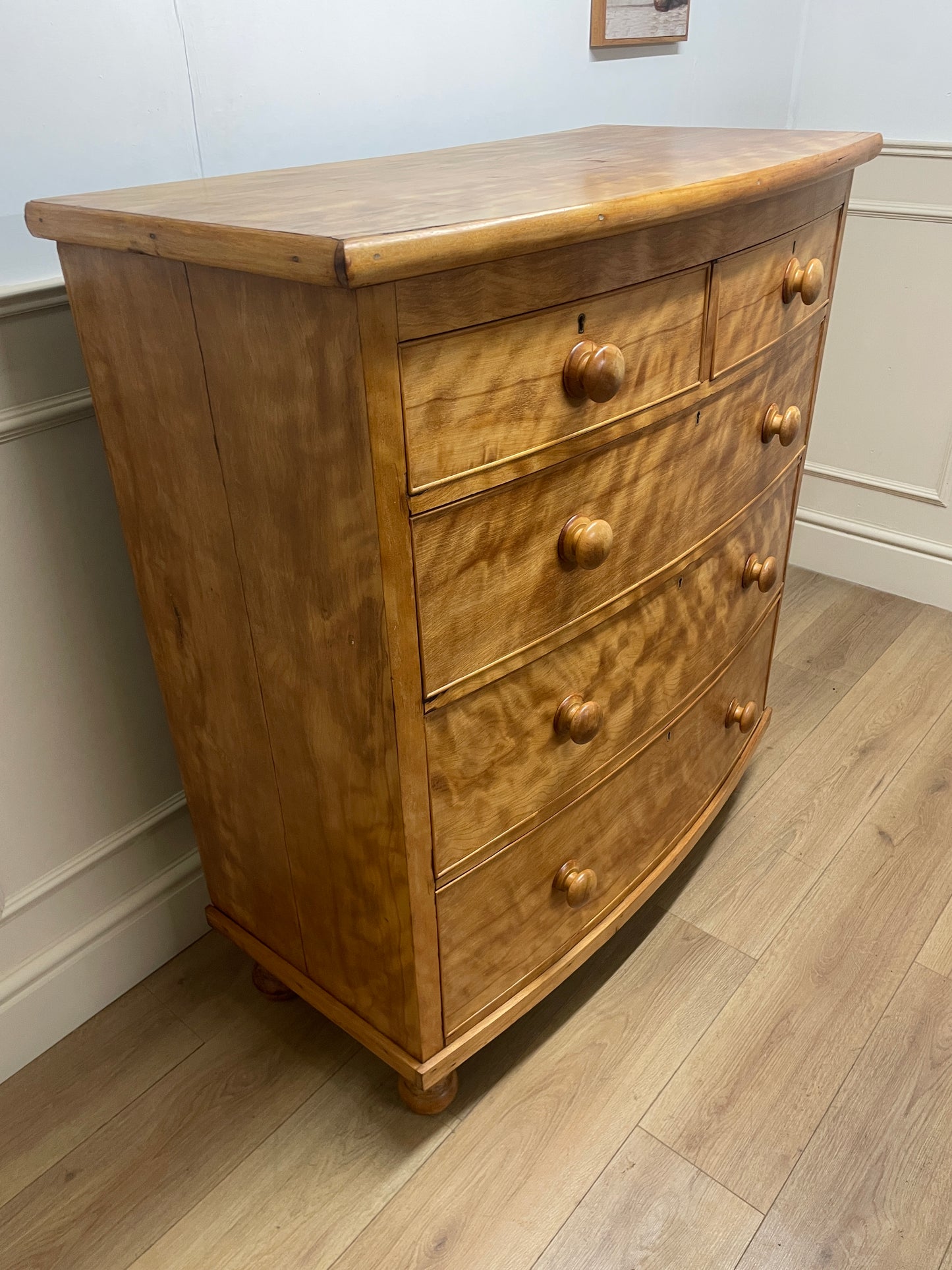 Victorian satin birch bow front chest of drawers