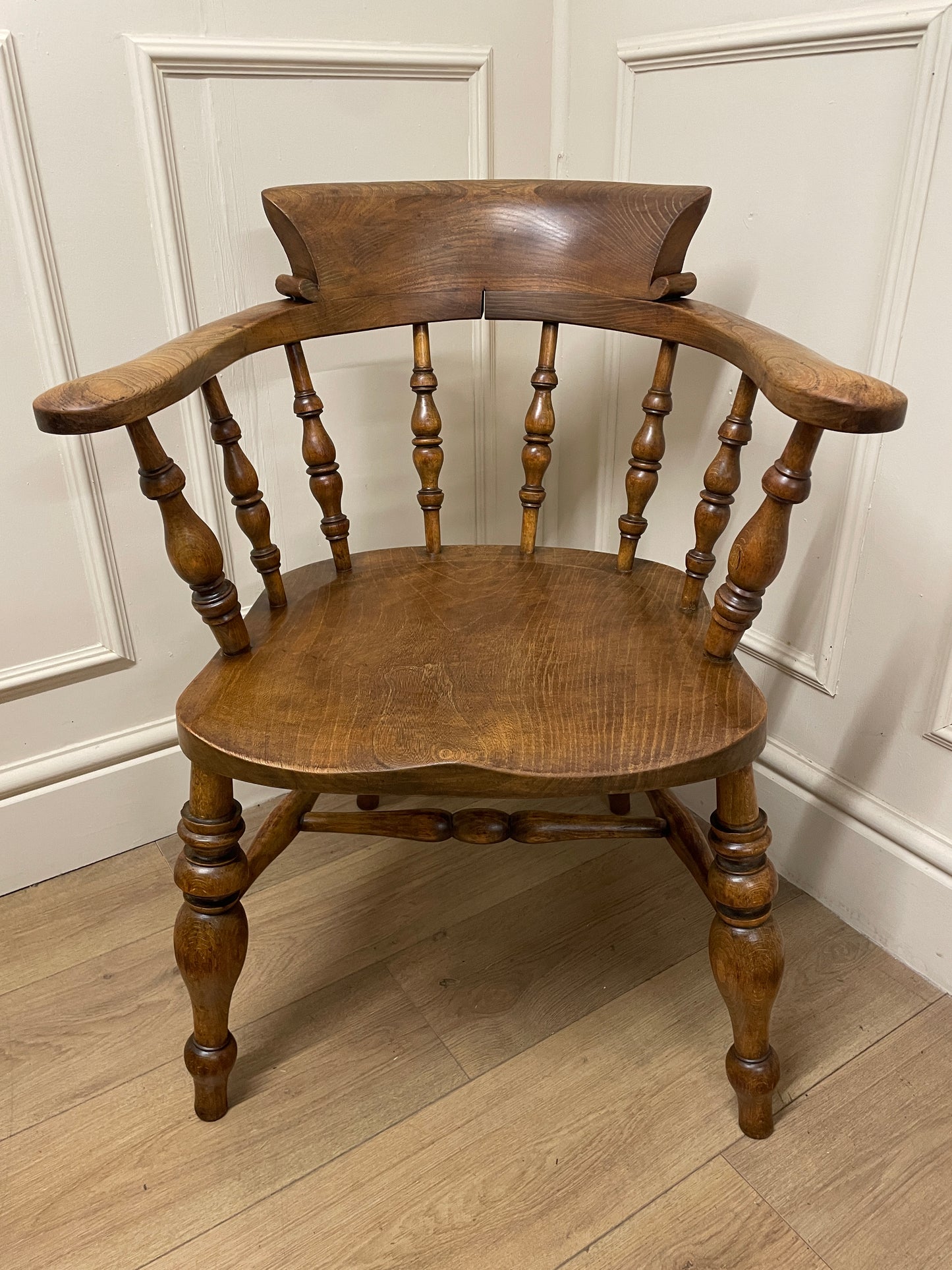 Victorian elm and fruitwood smokers bow chair