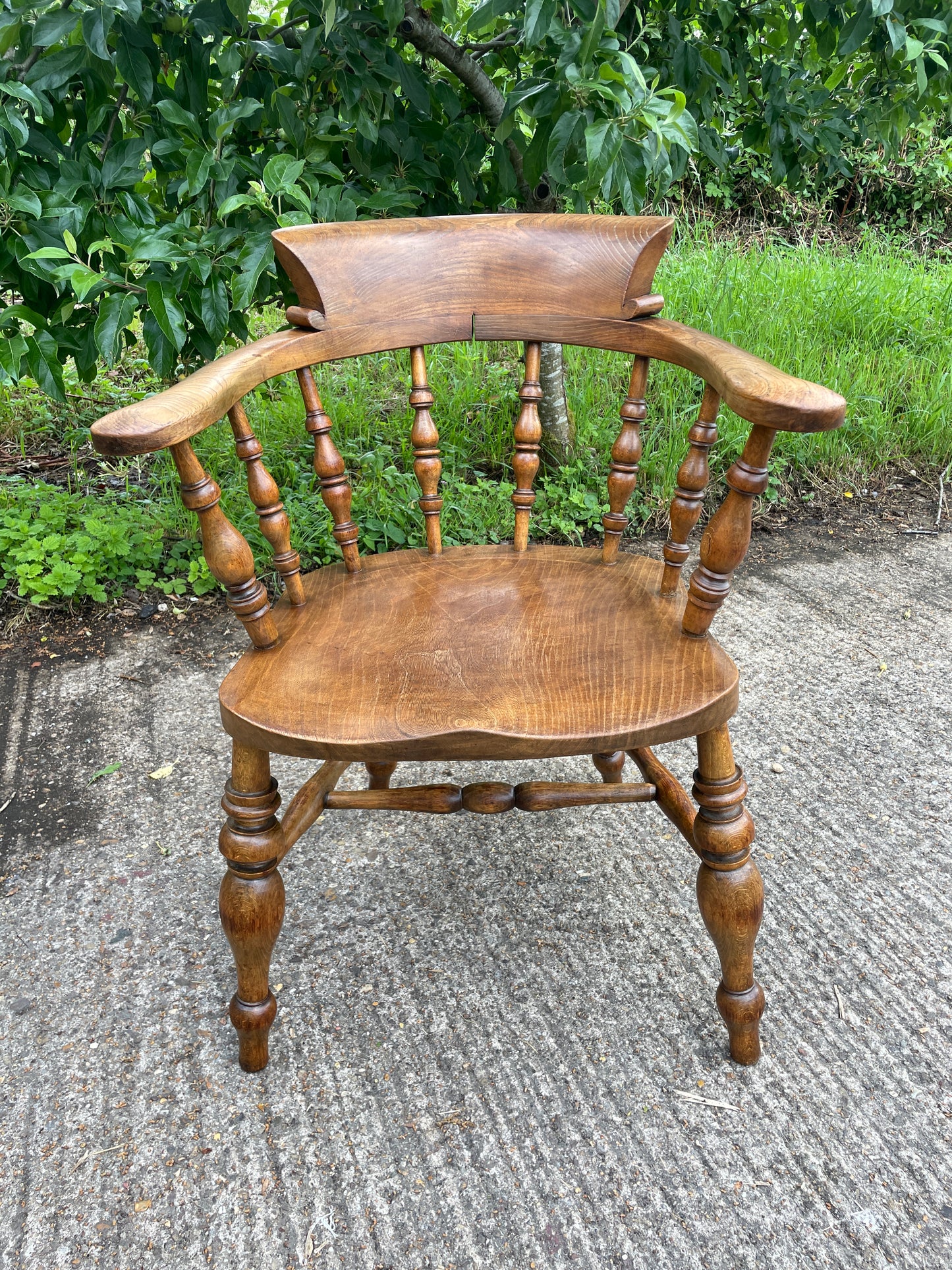 Victorian elm and fruitwood smokers bow chair
